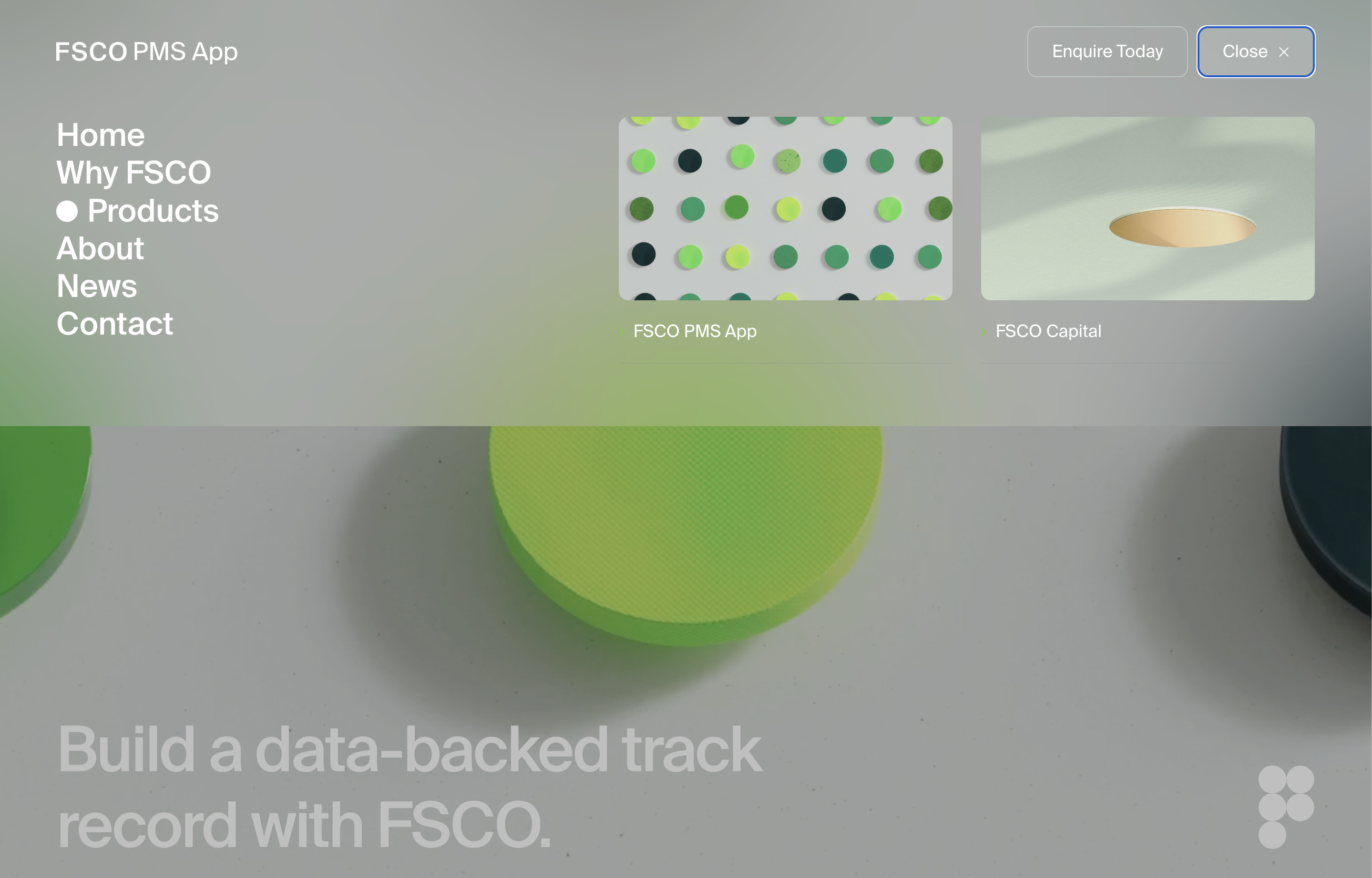 The design employs a clean, minimalist aesthetic with a light, muted color palette and soft shadows to create a professional and modern feel. The layout is structured with clear navigation elements juxtaposed against subtle, organic background shapes.