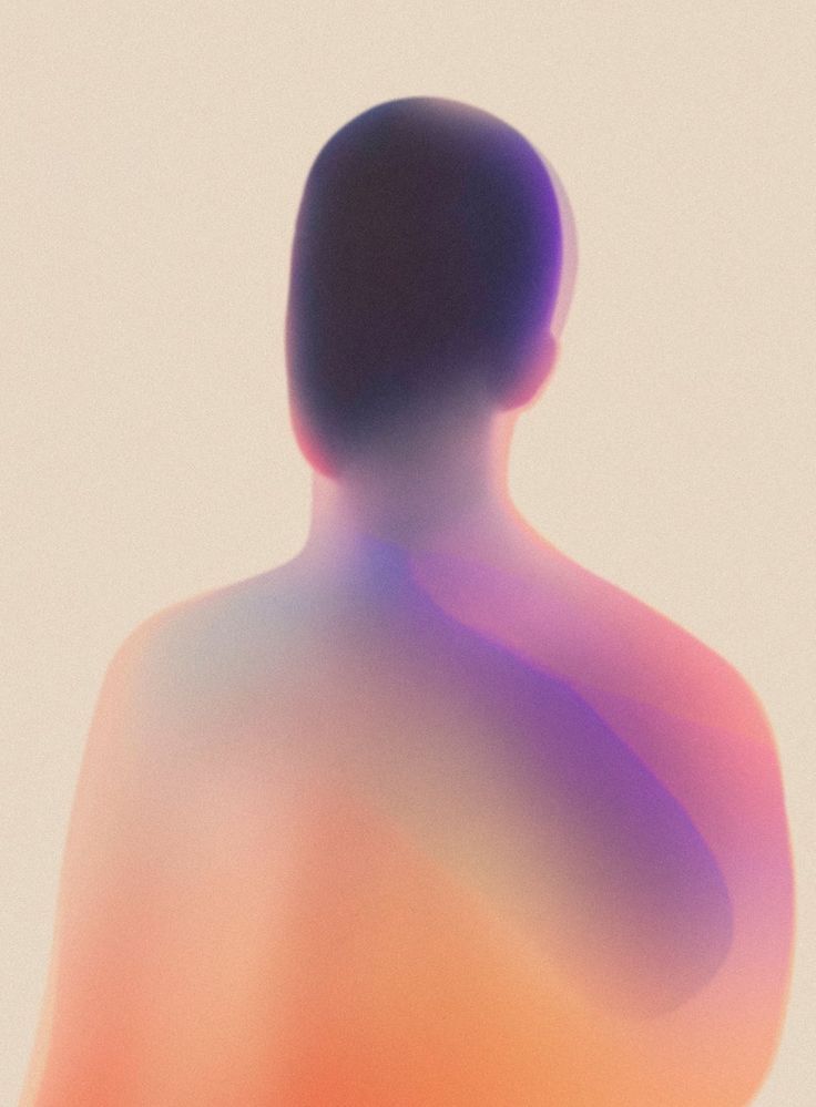 This is a minimalist, abstract portrait focusing on the silhouette of a head and neck against a soft, gradient background. The visual language relies heavily on smooth transitions and subtle luminosity to create a sense of depth and ethereal presence.