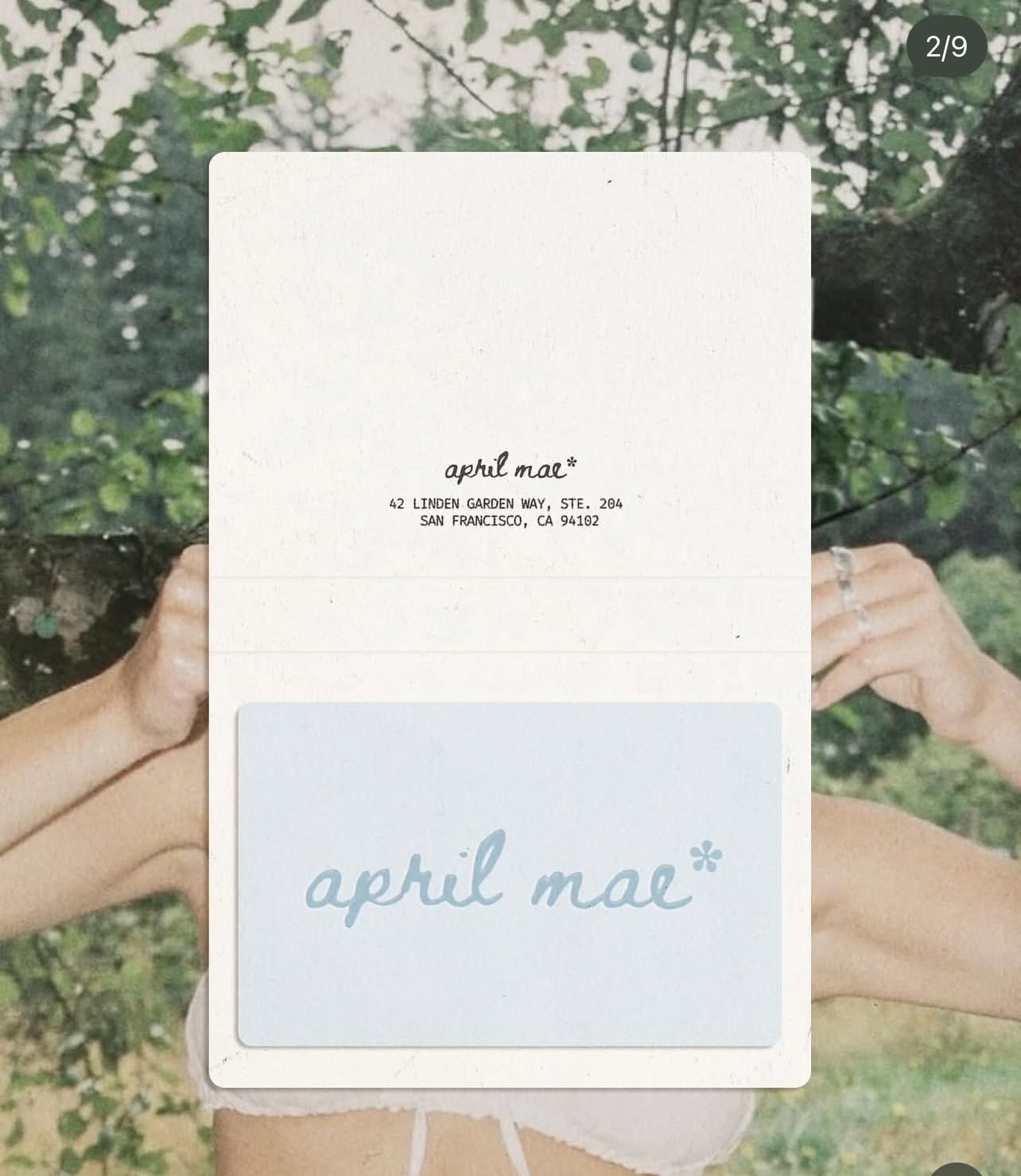 A minimalist brand identity card featuring delicate handwritten typography and soft color blocking. The design combines understated elegance with a contemporary aesthetic, using negative space and subtle typography to create a refined, approachable brand presence.