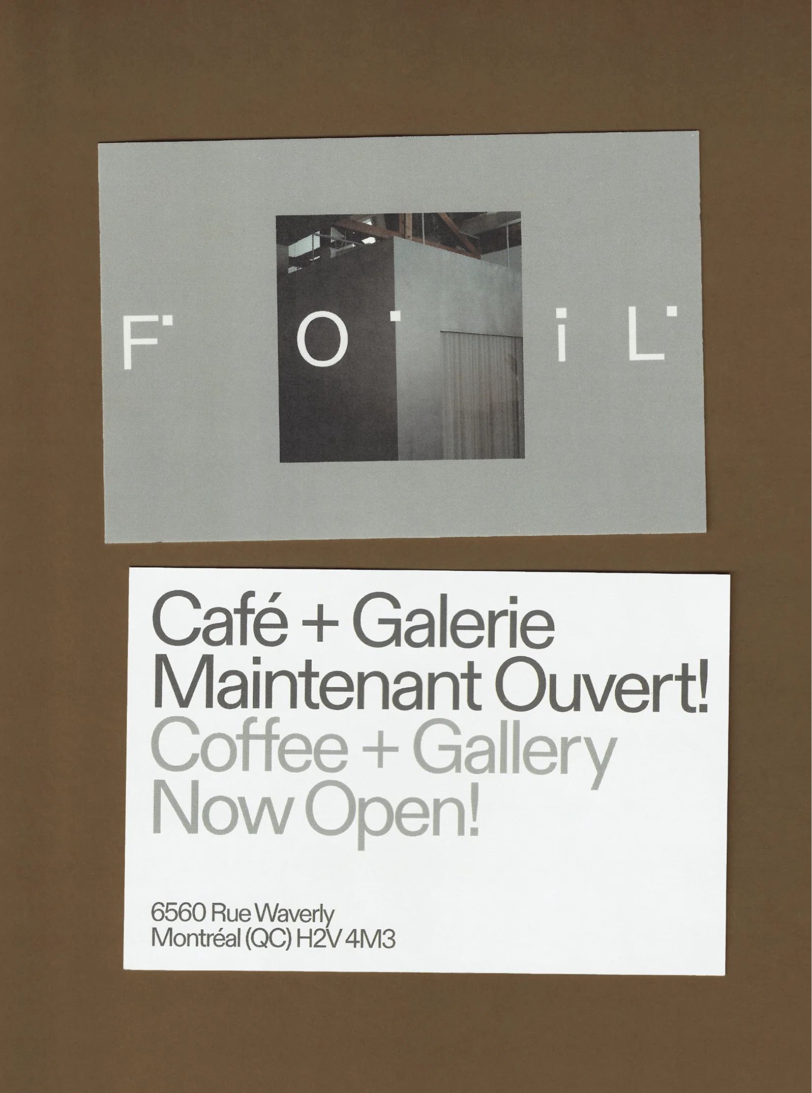 This is a minimalist and sophisticated visual presentation, likely an opening announcement or branding element. It uses stark negative space and clean typography to convey a modern, gallery-like aesthetic.