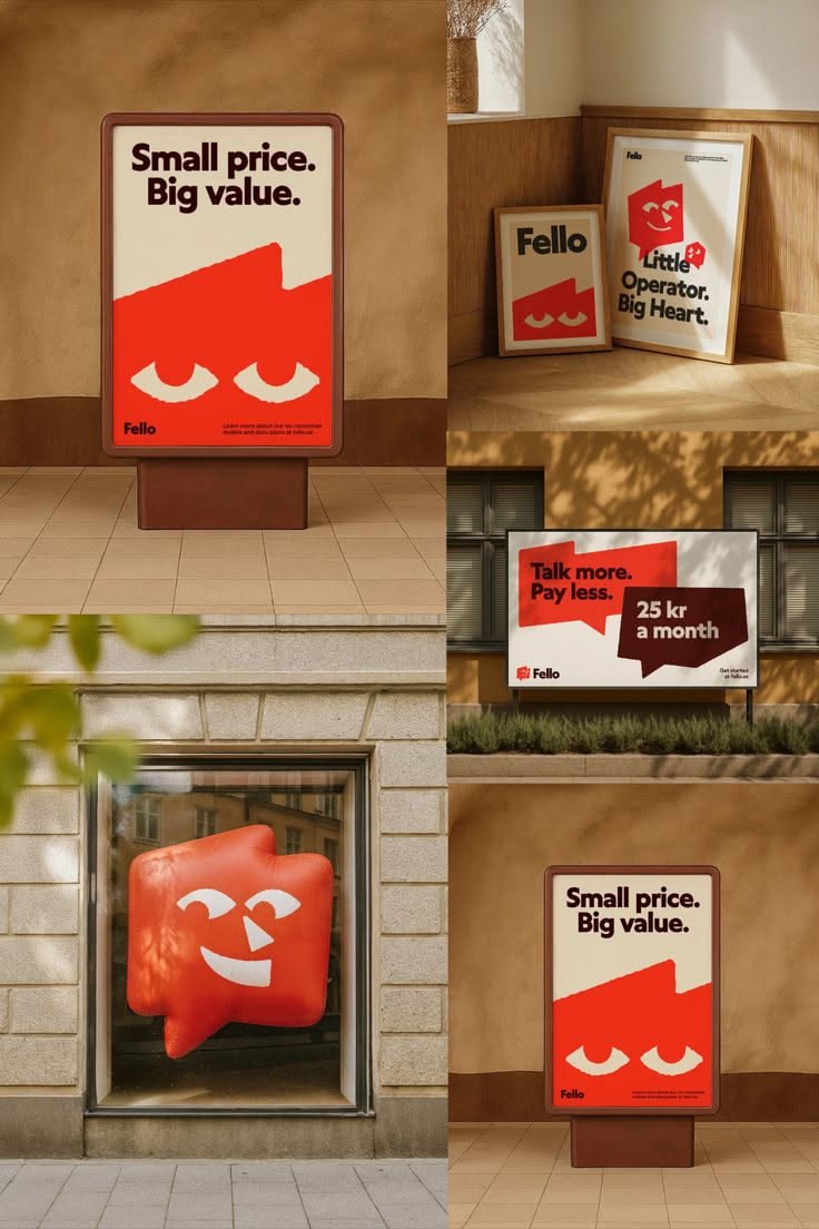 This composition showcases a clean, modern visual language used for corporate branding and direct consumer messaging. The design employs strong color contrasts against a neutral backdrop to clearly communicate value propositions, resulting in a professional and trustworthy aesthetic.