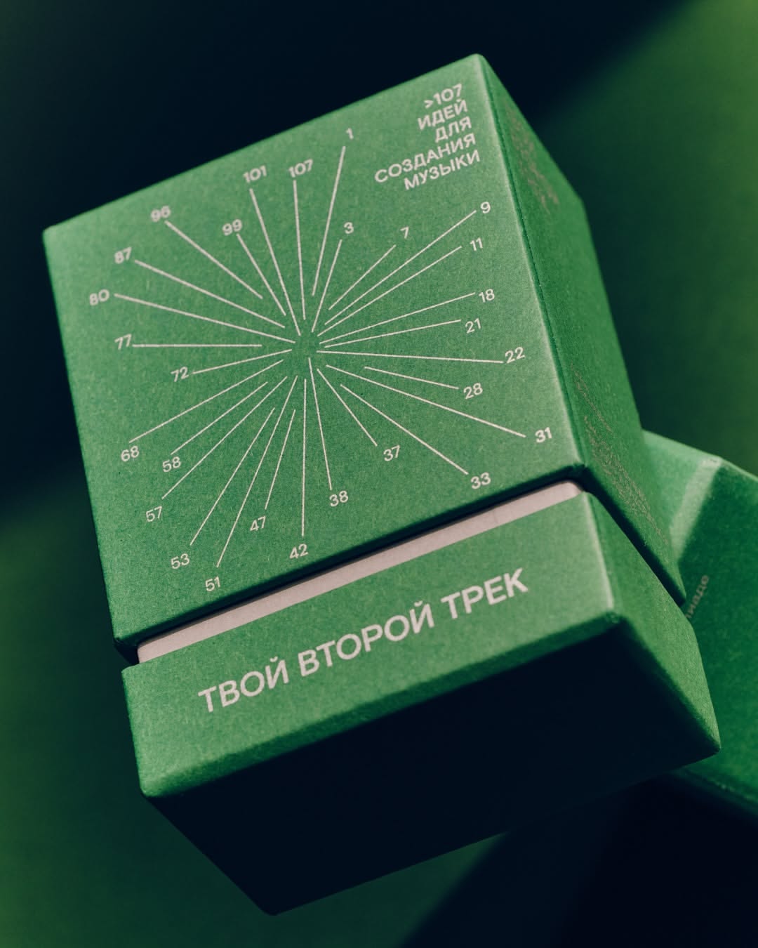 A vintage Soviet-era educational or reference box featuring a radial diagram with numbered lines emanating from a central point, rendered in a monochromatic line-art style on a textured green surface. The design combines utilitarian modernism with technical illustration, presenting information in a geometric, compass-like arrangement. Cyrillic text appears on both the top and spine, suggesting this is an instructional or organizational tool from the mid-20th century.