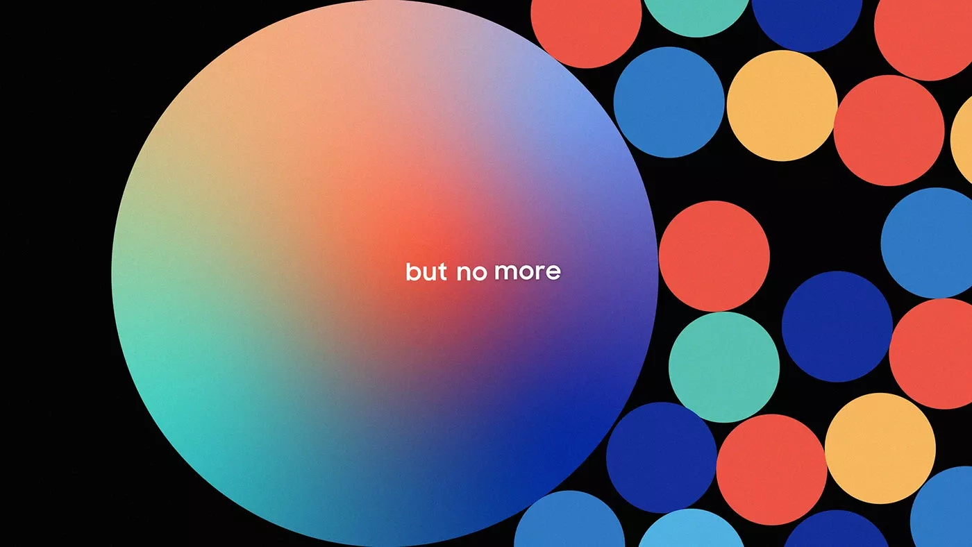 This is a vibrant, abstract composition dominated by a large, soft-gradient circle set against a dark background populated by numerous, brightly colored circular elements. The design uses smooth transitions and high saturation to create a modern, energetic, and somewhat playful visual experience.