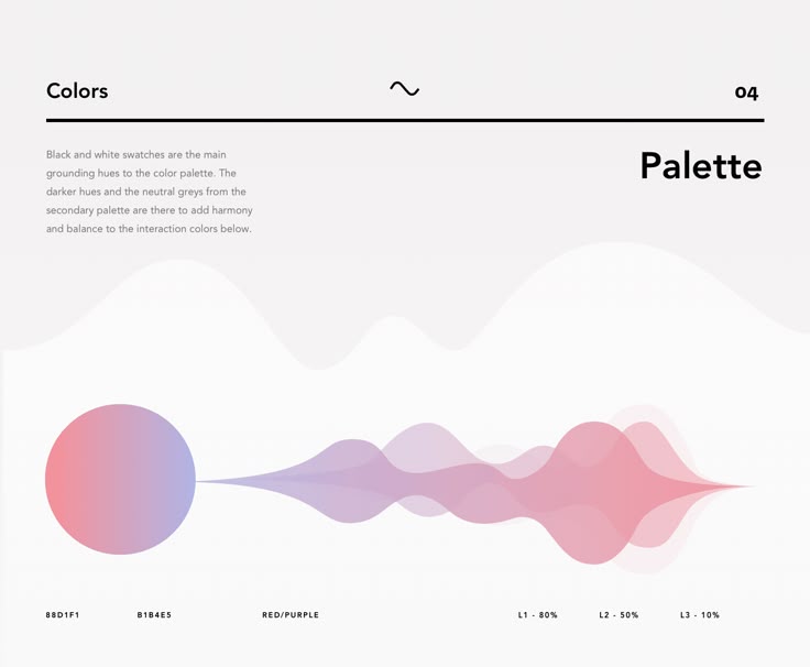 This is a clean, minimalist color palette presentation focusing on a soft gradient transition. The design uses subtle, flowing shapes to illustrate the relationship between three distinct color tones, suggesting harmony and subtlety.