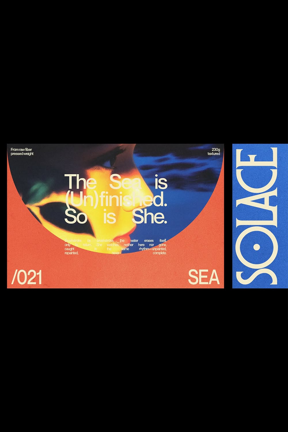 A bold, contemporary design featuring abstract imagery with vibrant color blocking and overlaid typography. The composition blends photographic elements with geometric shapes, creating a dynamic and modern aesthetic that feels editorial and conceptual.