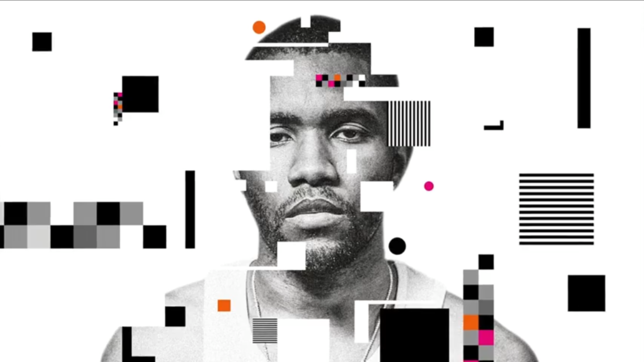 This image is a high-contrast, fragmented portrait utilizing geometric abstraction to depict a male subject. The visual language blends photographic elements with digital glitch aesthetics, creating a textured and modern feel. It successfully merges figurative representation with abstract composition.