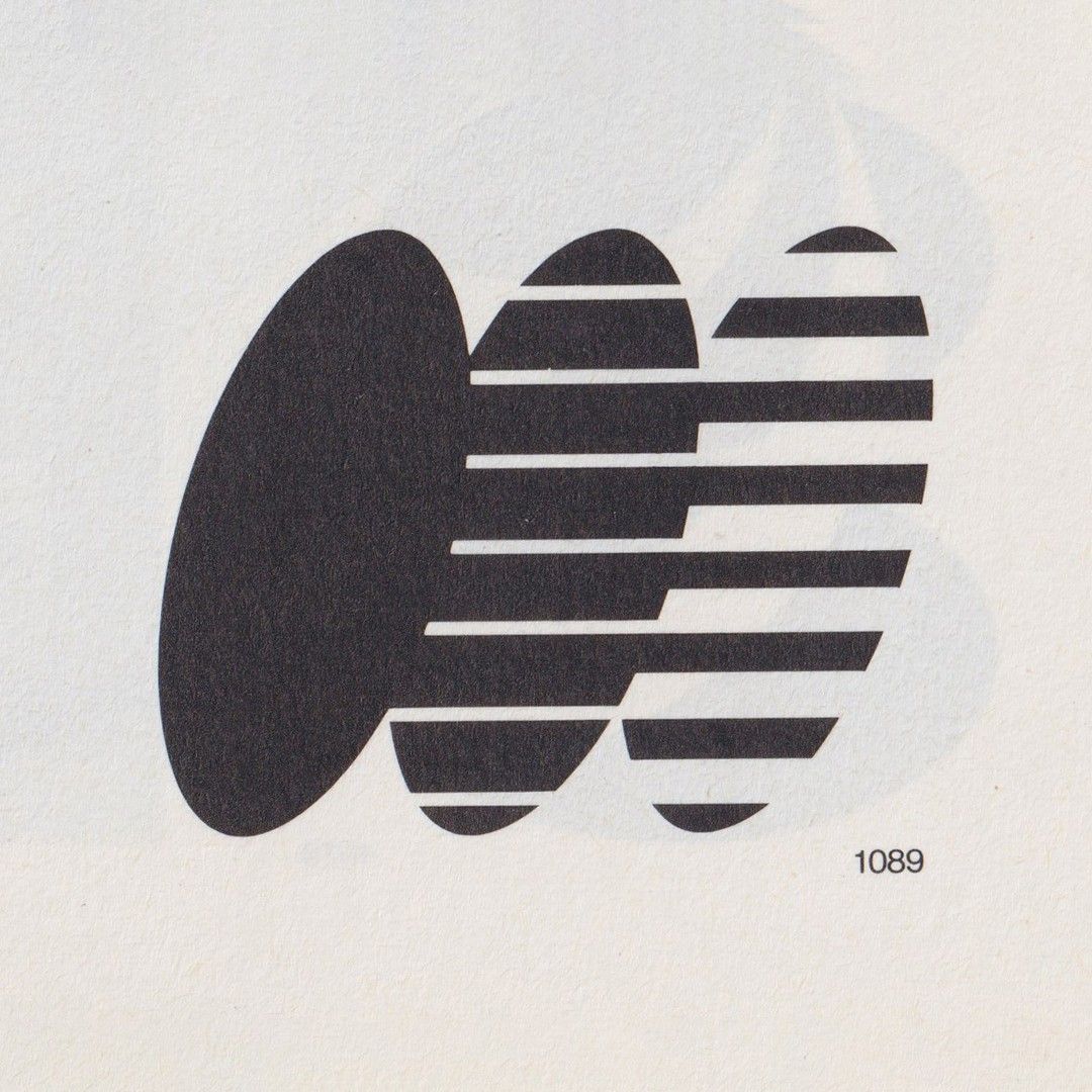 A minimalist geometric composition featuring abstract organic and linear forms in stark black and white. The design employs a modernist visual language with a bold, sculptural quality that suggests movement and dimensionality through layered horizontal stripes intersecting with curved shapes.