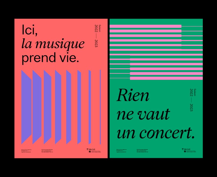 The design is a stark, modern, and high-contrast typographic composition using bold blocks of color. It employs a clean, minimalist layout that divides the space into two distinct vertical halves, creating visual tension between the vibrant coral/pink and the deep green.