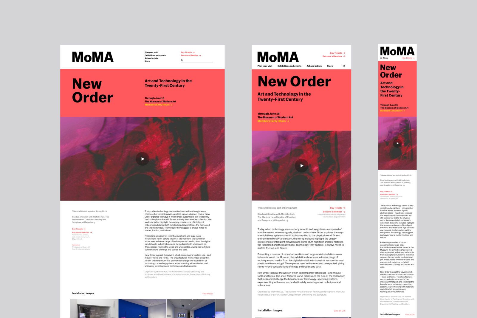 The design is clean, modern, and academic, utilizing a strong, dark color palette contrasted with bright, vibrant imagery. It conveys a serious and intellectual tone suitable for an art institution.