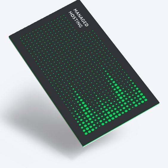 The image features a dark, rectangular card or label with a vibrant, dense pattern of small green dots, suggesting a technical or digital theme. The design is minimalist yet visually textured due to the halftone-like pattern, conveying a modern and slightly futuristic aesthetic.