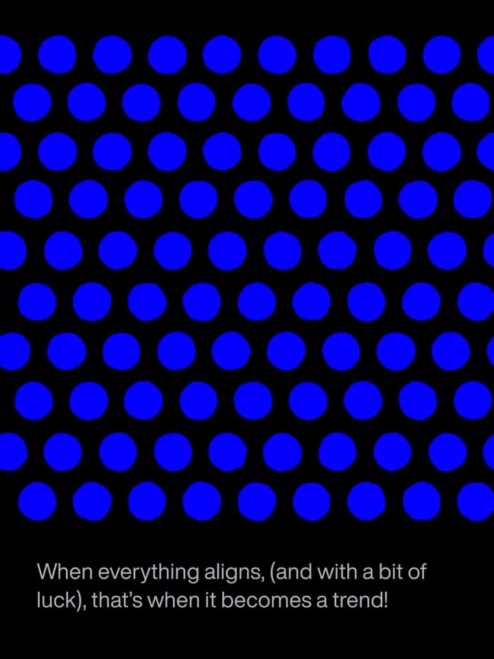 A minimalist digital design featuring a grid of vibrant blue circles arranged in uniform rows against a pure black background. The composition is clean and systematic, with a motivational quote positioned at the bottom in light gray typography. The overall aesthetic is contemporary and tech-forward, emphasizing order and pattern.