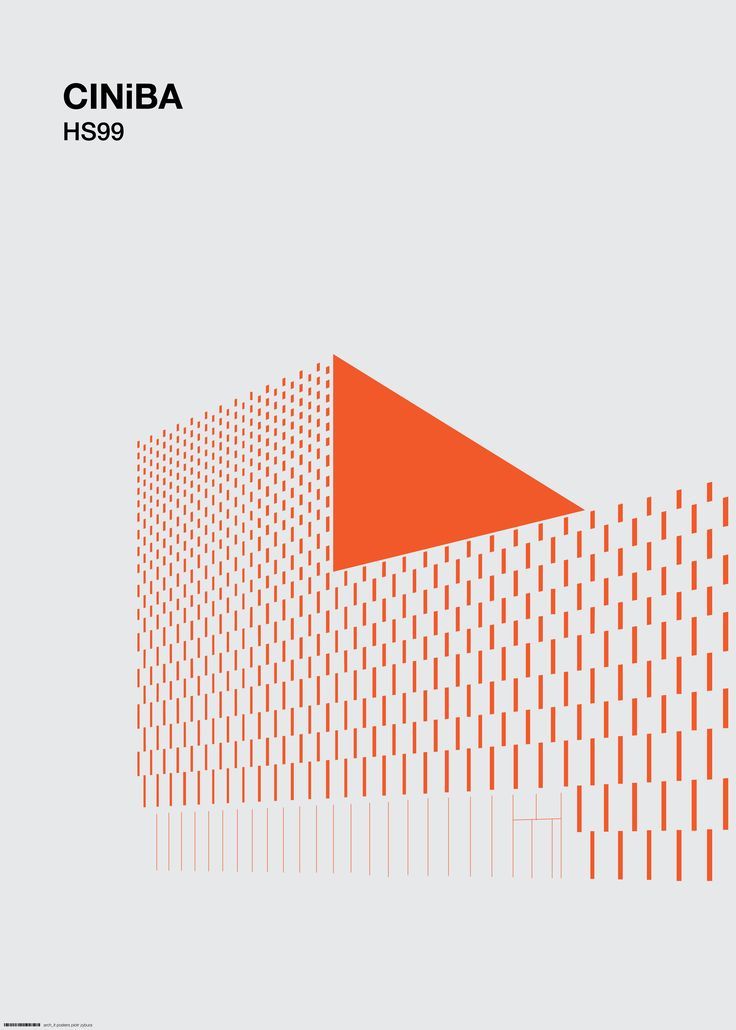 The design is minimalist and geometric, utilizing a stark white background contrasted with a vibrant orange shape. It employs a pattern of fine vertical lines to create texture and depth, suggesting precision and modern structure.