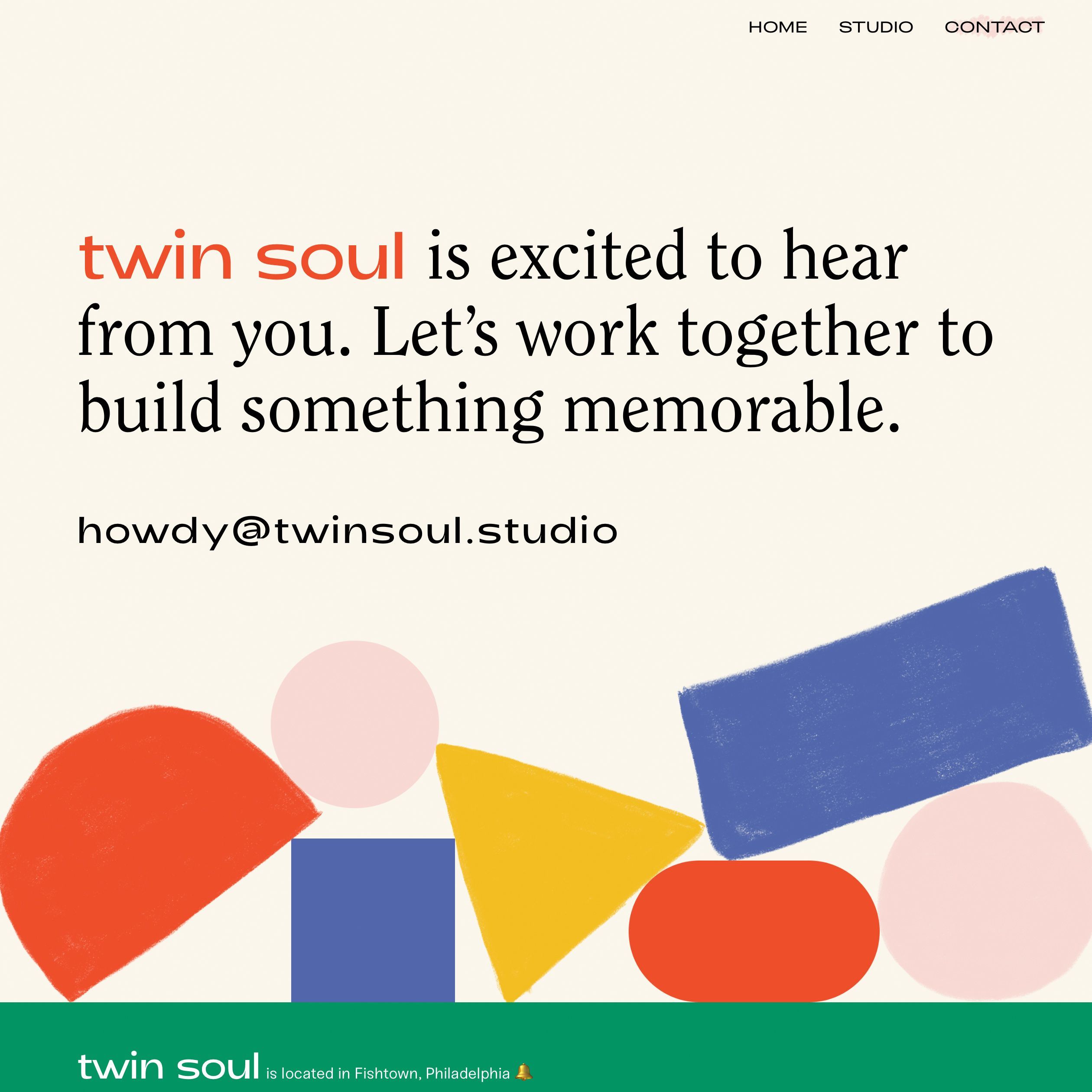 The design is clean, modern, and minimalist, using a soft, muted color palette combined with bold geometric shapes to convey creativity and collaboration. The layout is balanced, featuring clear text hierarchy against a light background.
