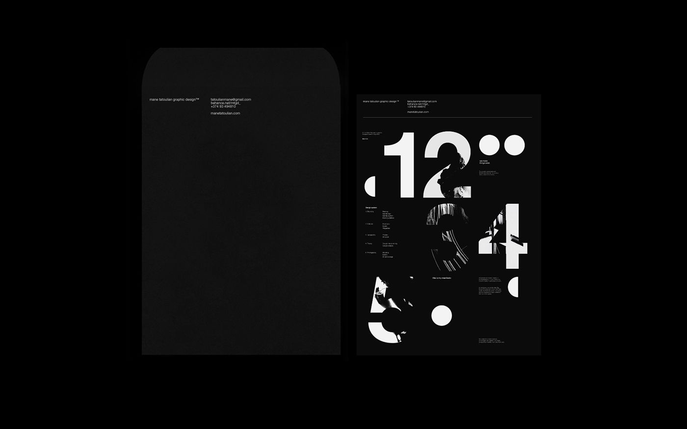This is a minimalist, high-contrast design featuring stark white typography against a deep black background. The composition relies heavily on negative space and large, bold numbers to create a modern, sophisticated, and somewhat stark visual impact.