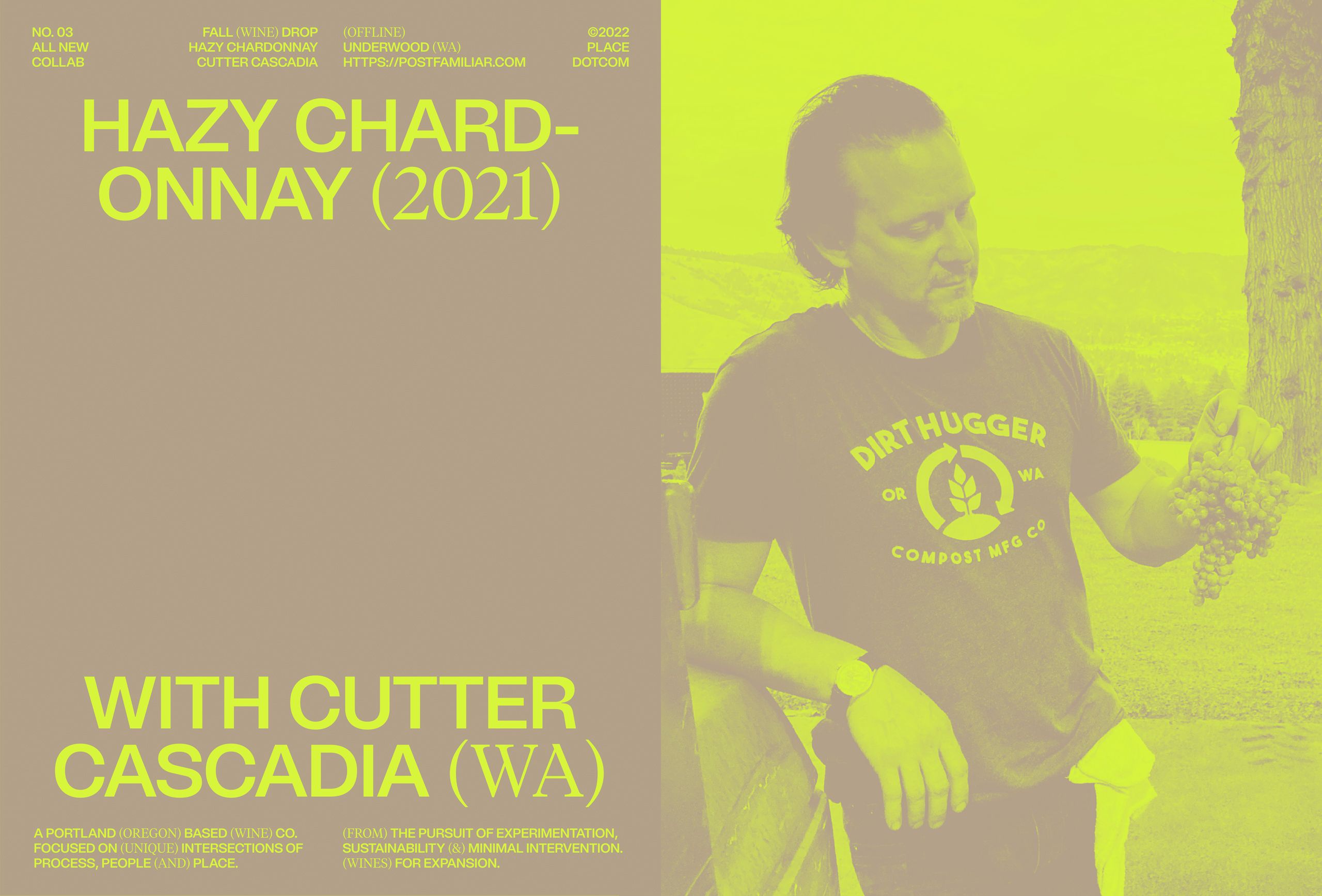 The design is minimalist and clean, utilizing a muted, earthy color palette contrasted sharply by a vibrant lime green accent. The layout is balanced, placing the main text and the photographic element in a clear, modern composition that emphasizes the subject.