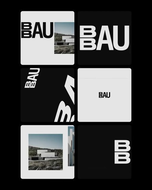 This image presents a stark, minimalist grid of monochrome branding elements, relying heavily on negative space and high contrast to convey a modern, corporate, and sophisticated aesthetic. The design is clean, structured, and emphasizes brand recognition through bold typography.