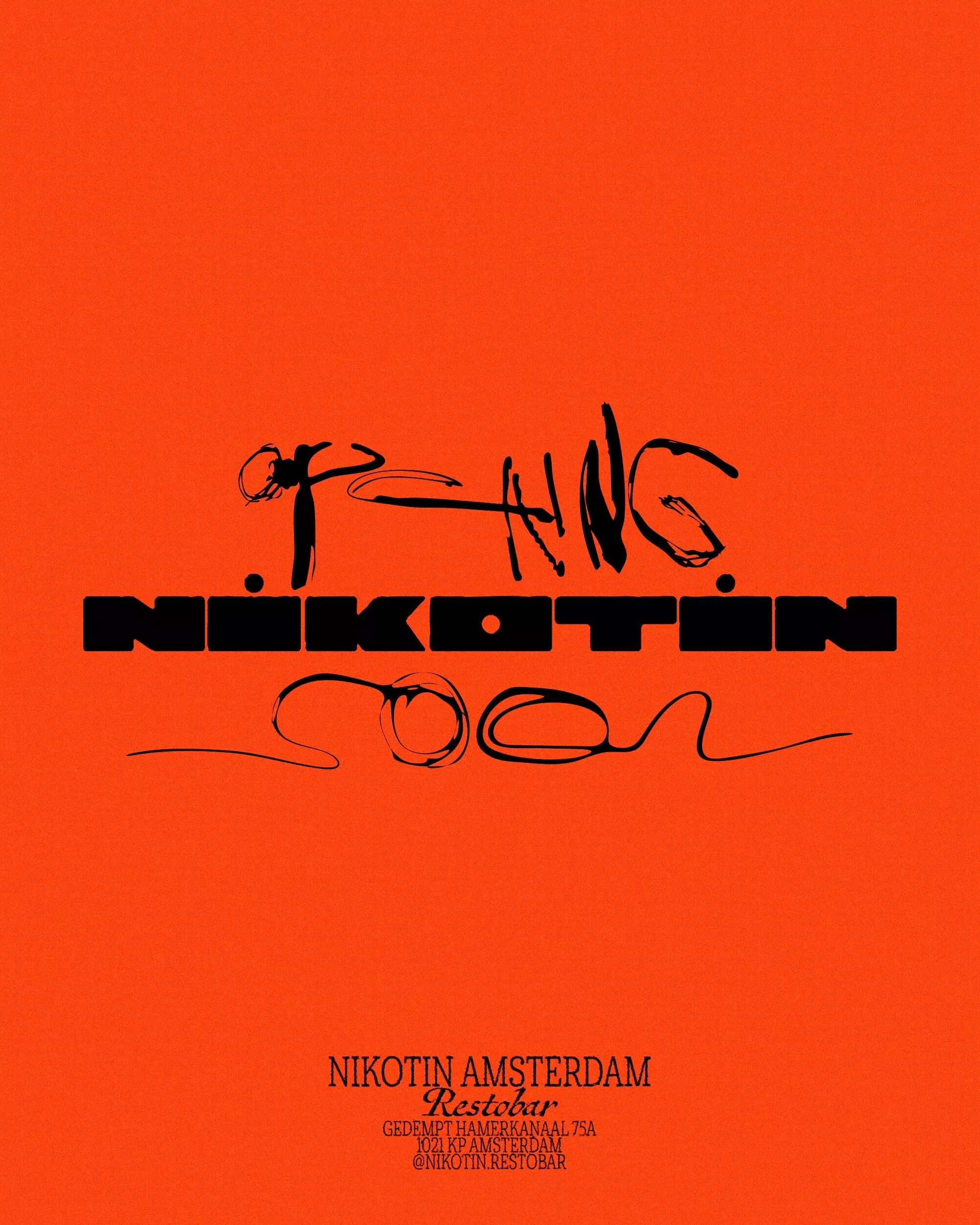 This design utilizes high-contrast, raw graphic elements set against a vibrant orange field to create an energetic and immediate visual impact. The composition balances stark typography with expressive, hand-drawn flourishes, resulting in an urban and intense aesthetic.