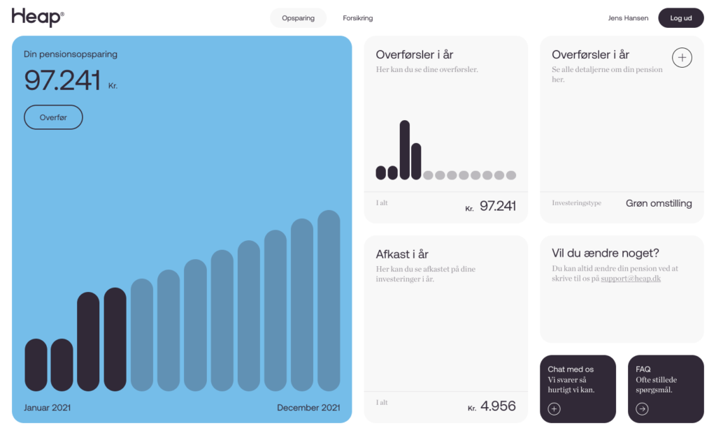 The interface presents a clean, data-driven dashboard design using a cool blue and white palette. It employs a strong use of bar charts to visualize financial data, creating an organized yet engaging feel for user information.