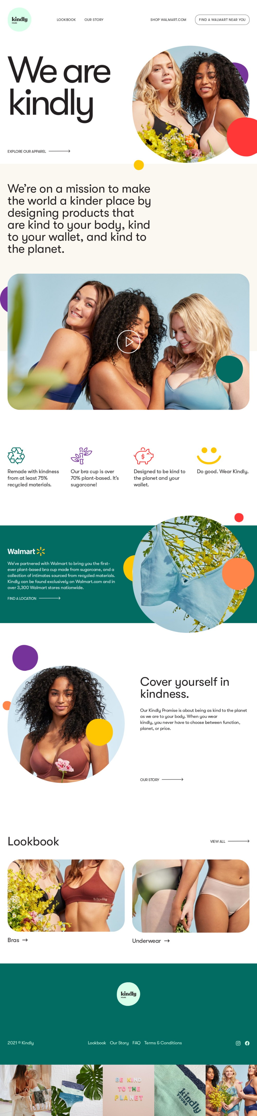 The design employs a clean, modern aesthetic with ample white space and soft, natural imagery to convey a message of kindness and purpose. The visual language is warm yet professional, utilizing lifestyle photography alongside clear, concise text to build trust and connection.