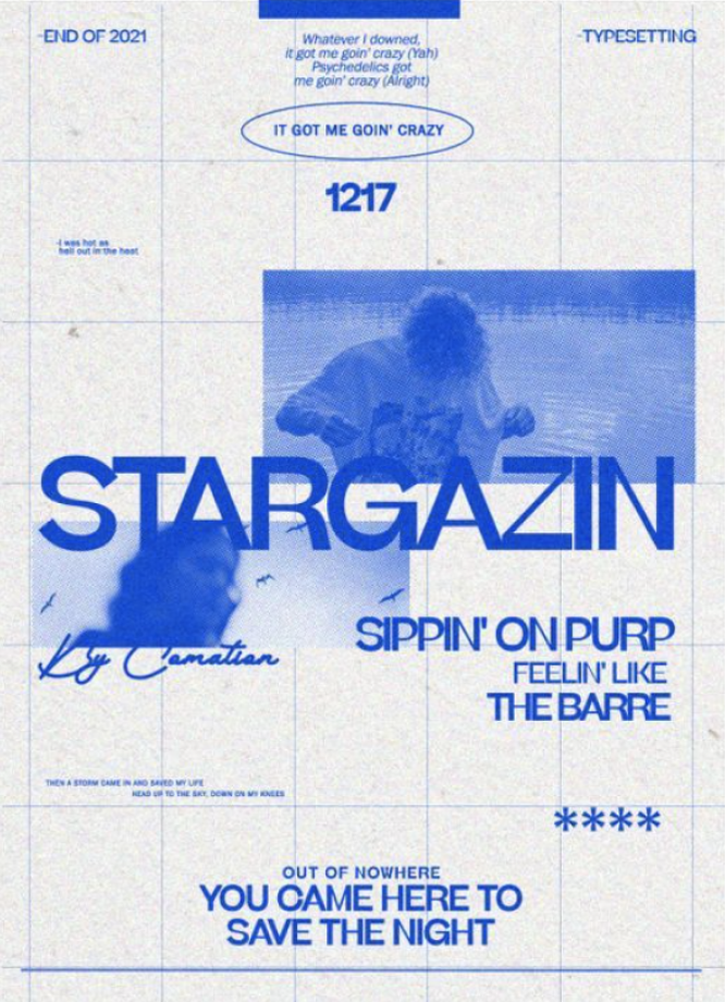 This design employs a distressed, vintage aesthetic with a heavy use of cool blues and white space to create an atmospheric and nostalgic feel. The composition is centered around large, bold typography layered over a textured background, suggesting a retro music or event promotion.