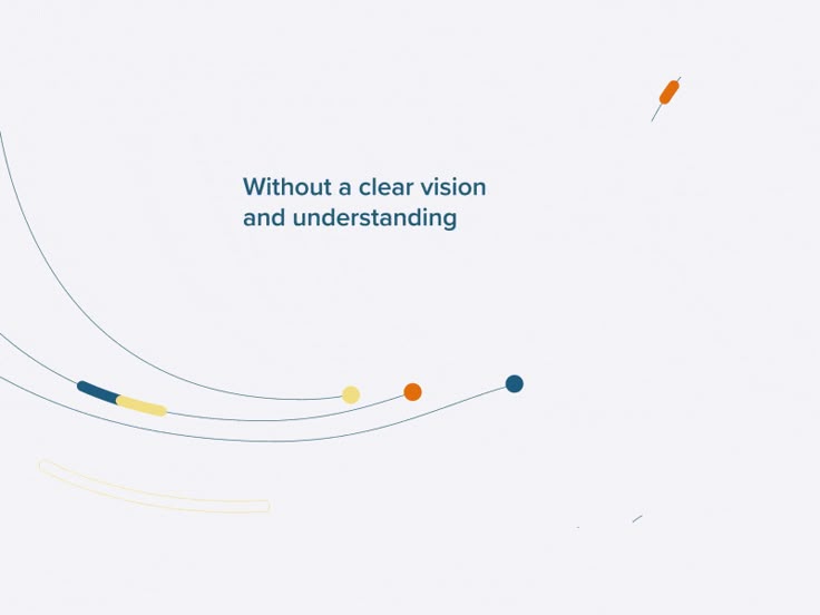 The image presents a minimalist, abstract graphic using thin lines and small colored dots to convey a concept related to vision and understanding. The design is clean, sparse, and relies on implied movement through the connecting lines.