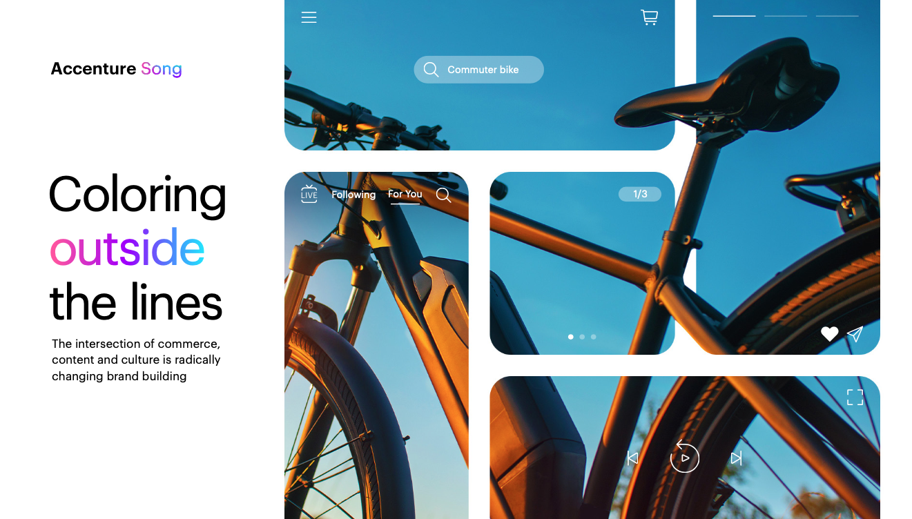 The image features a clean, modern layout with high-contrast photography focusing on bicycle components against a bright sky. The design balances professional branding elements with evocative, lifestyle-oriented imagery.