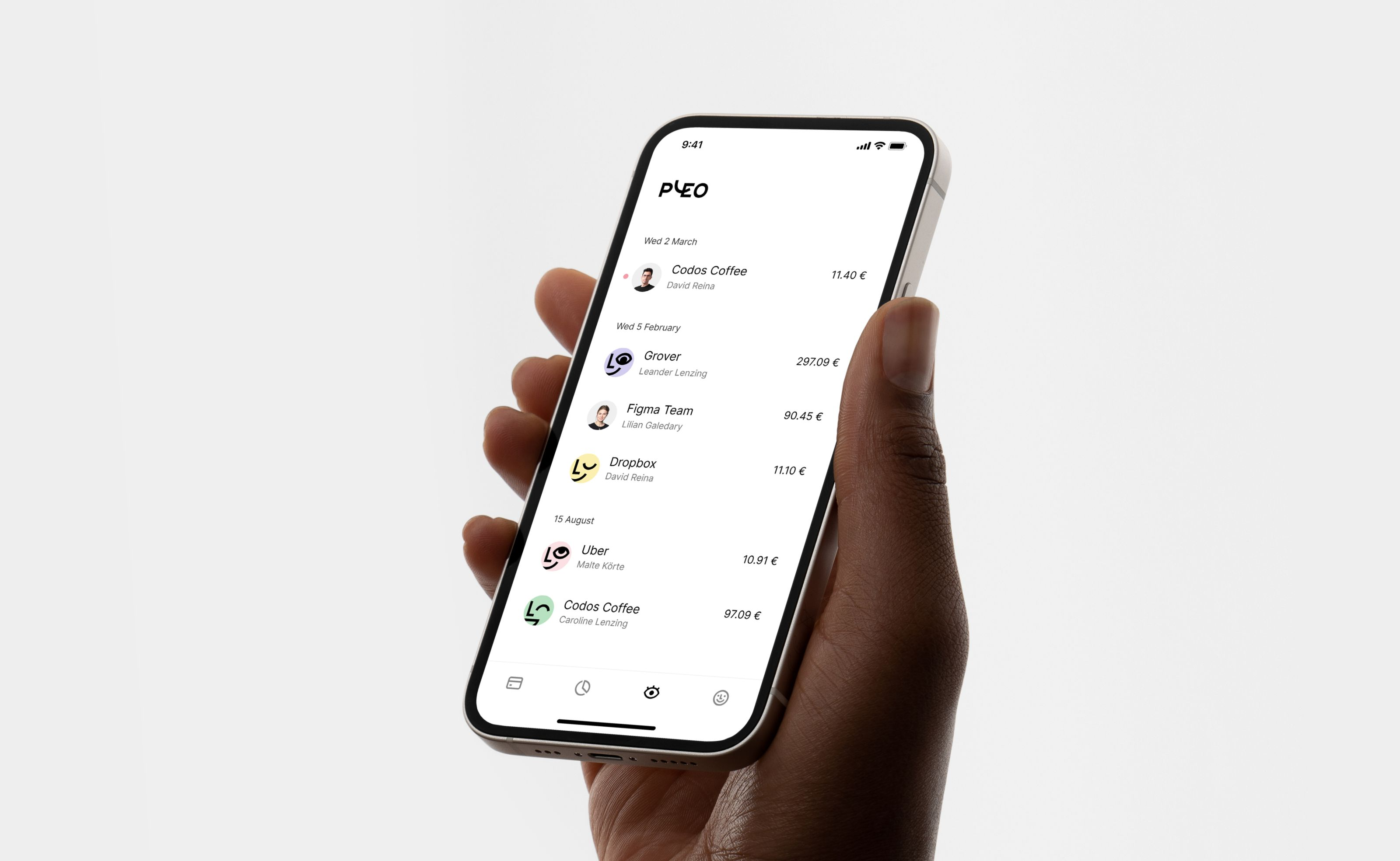 The image showcases a clean, minimalist mobile application interface displayed on a smartphone, emphasizing clear hierarchy and modern design principles. The visual language is dominated by white space and subtle use of color to highlight interactive elements and listed items.