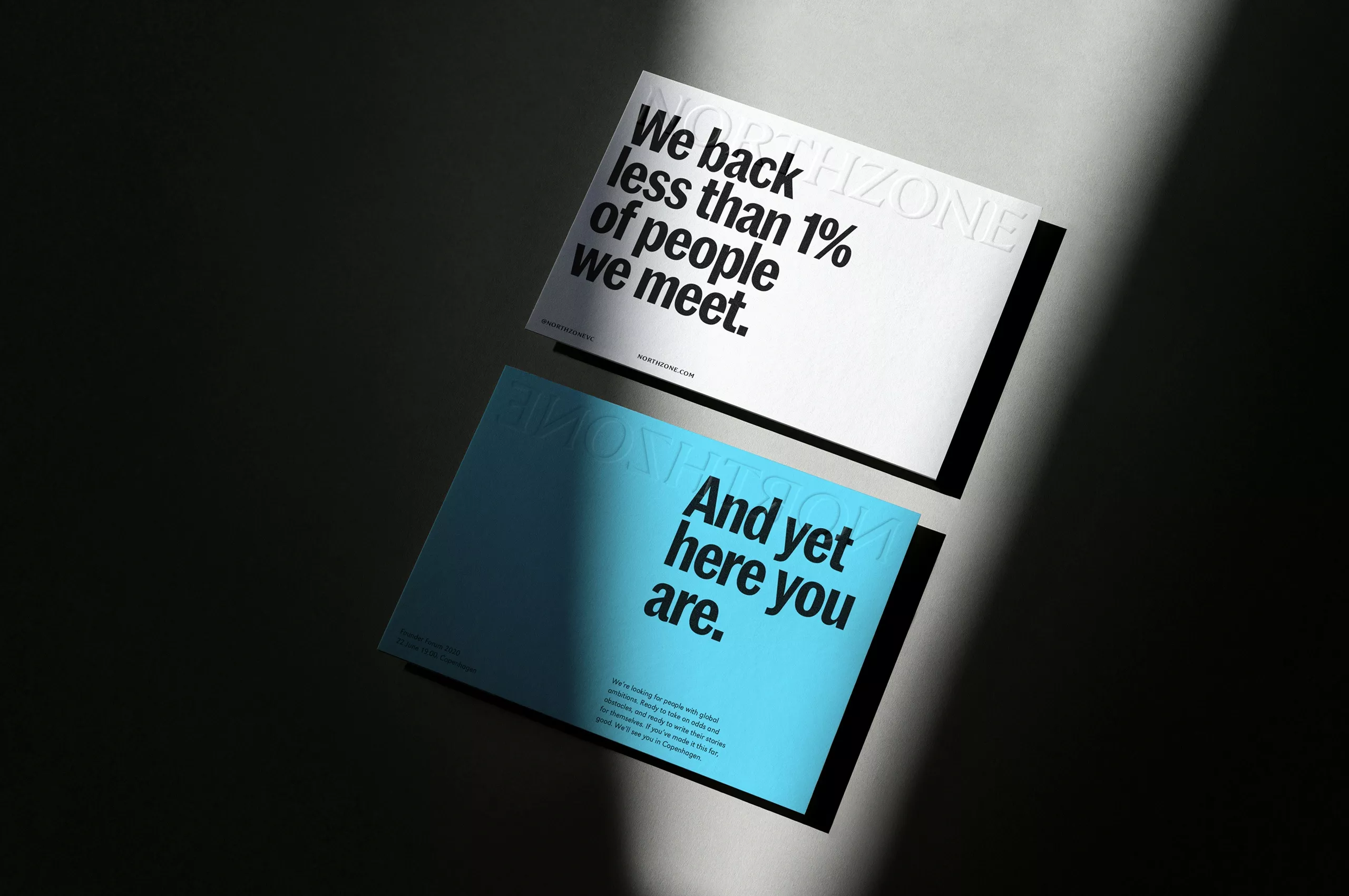 This design utilizes a stark, high-contrast aesthetic combining clean sans-serif typography with a contrasting script to deliver a profound statement. The visual language relies heavily on negative space and simple color blocks to create an intimate, contemplative mood.