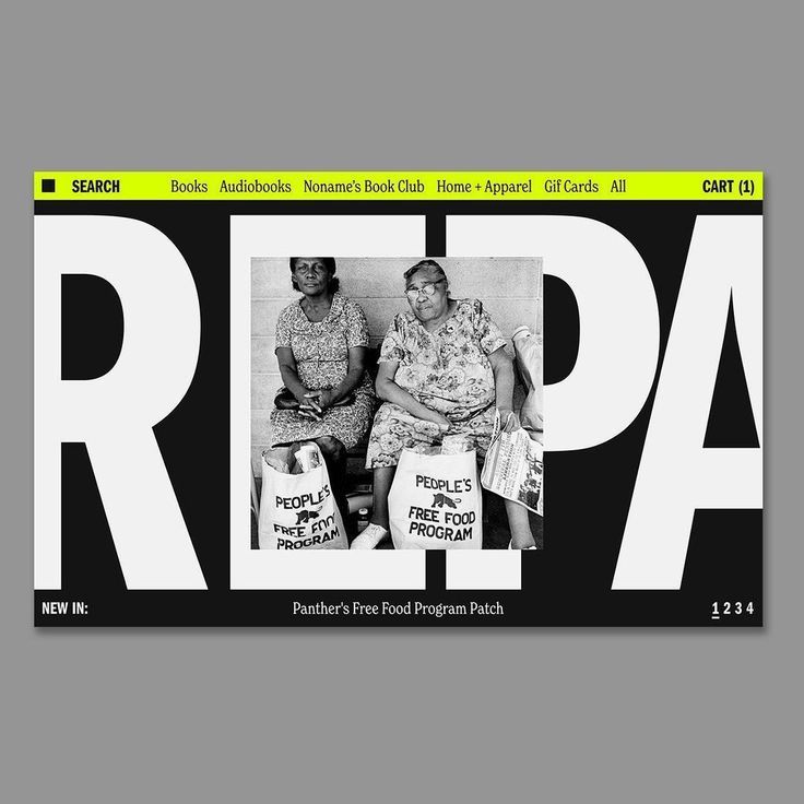 The image features a bold, high-contrast design dominated by large, white typography set against a dark background. It employs a photographic element to anchor the design and uses clear, functional navigation elements typical of a digital interface or menu.