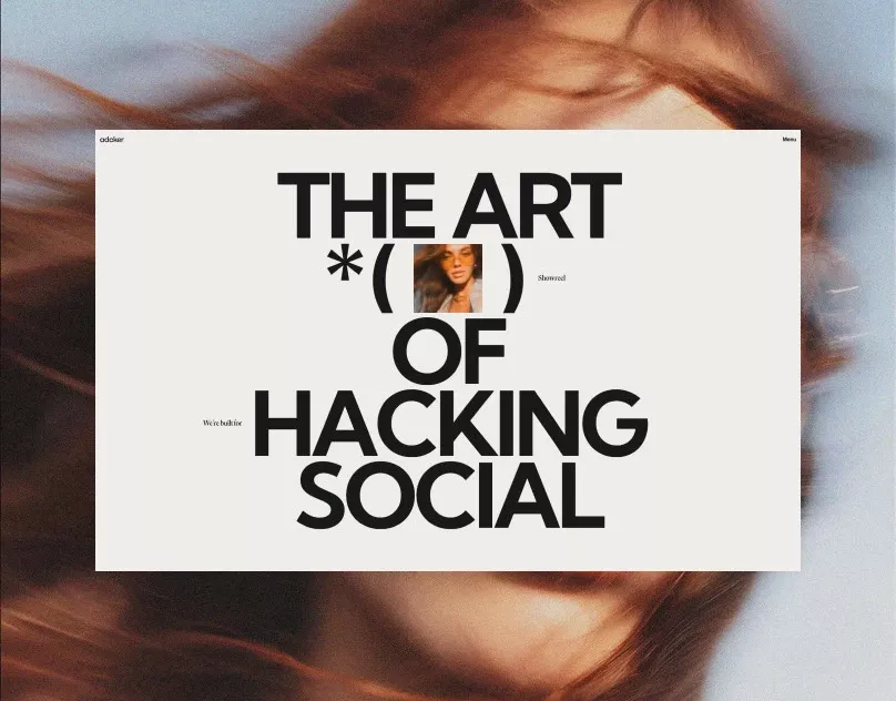 This is a minimalist and stark design featuring bold, capitalized typography set against a soft, blurred background of hair. The composition is clean and centered, using negative space effectively to draw focus to the central text.