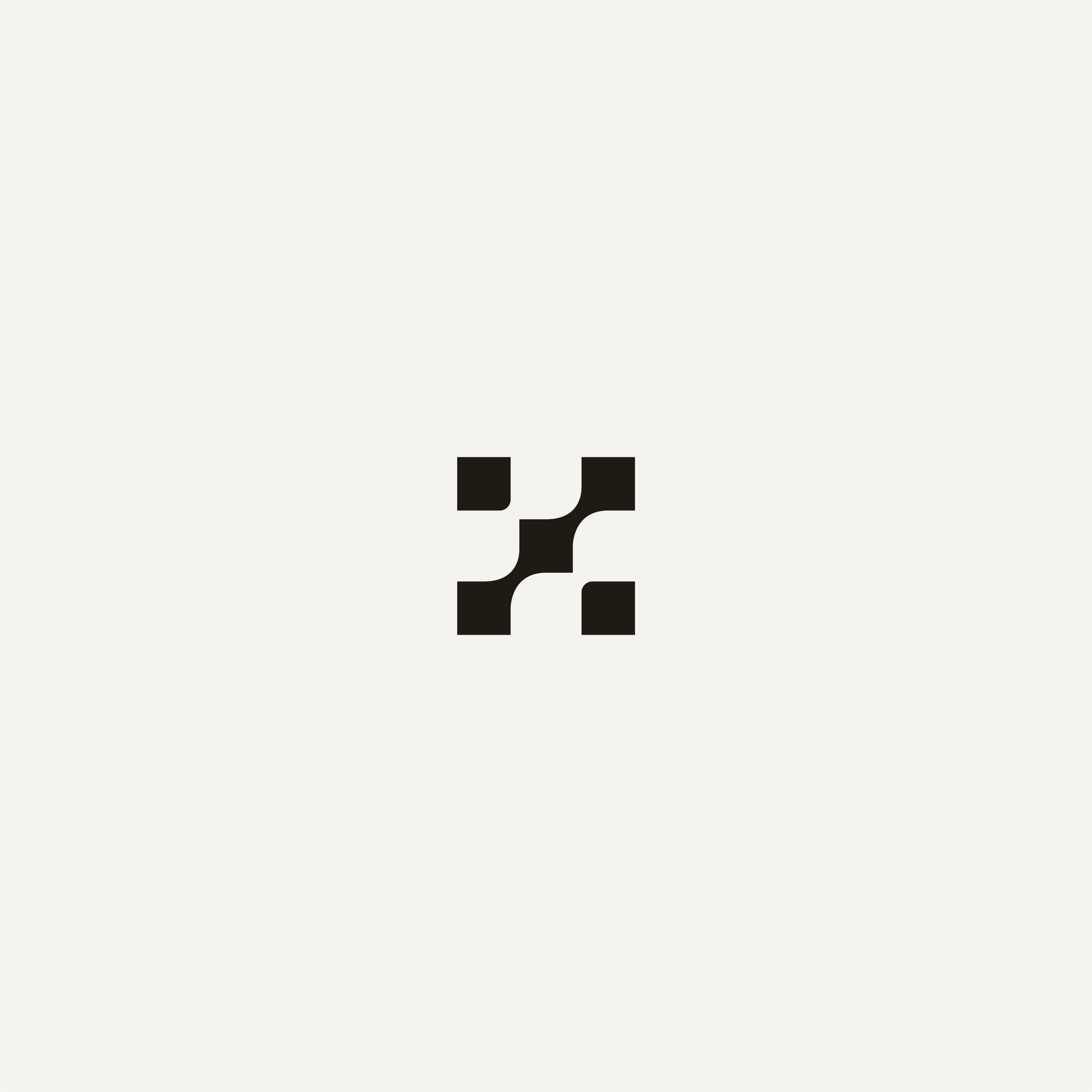 A minimalist geometric icon featuring a stylized network or connection symbol composed of black squares arranged in a cross-like pattern with a central node. The design employs negative space and clean lines against a neutral beige background, conveying a sense of digital connectivity and modular structure.
