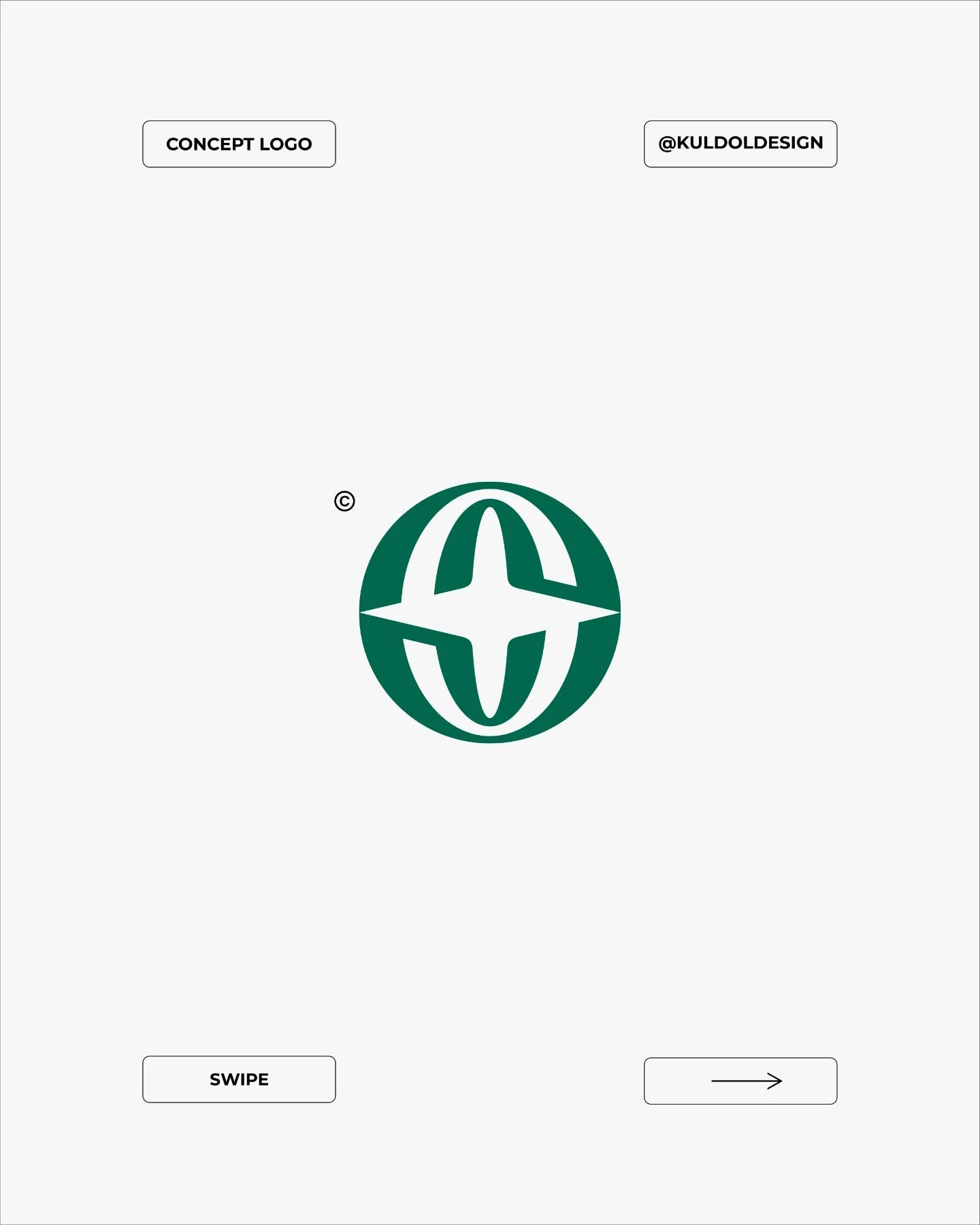 A minimalist concept logo featuring a geometric cross or plus symbol enclosed within a circular form, rendered in a rich teal-green color. The design demonstrates clean, modern aesthetics with balanced symmetry and negative space, presented on a light neutral background with minimal UI elements.