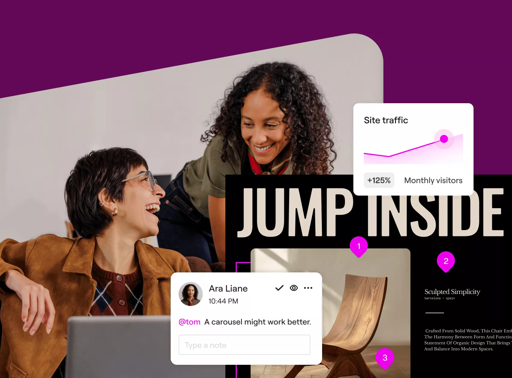 This visual merges lifestyle photography with data visualization and UI elements to create an engaging, professional mood. The design uses a rich, moody color palette contrasted with clean white text and subtle gradients to draw attention to key metrics and prompts.
