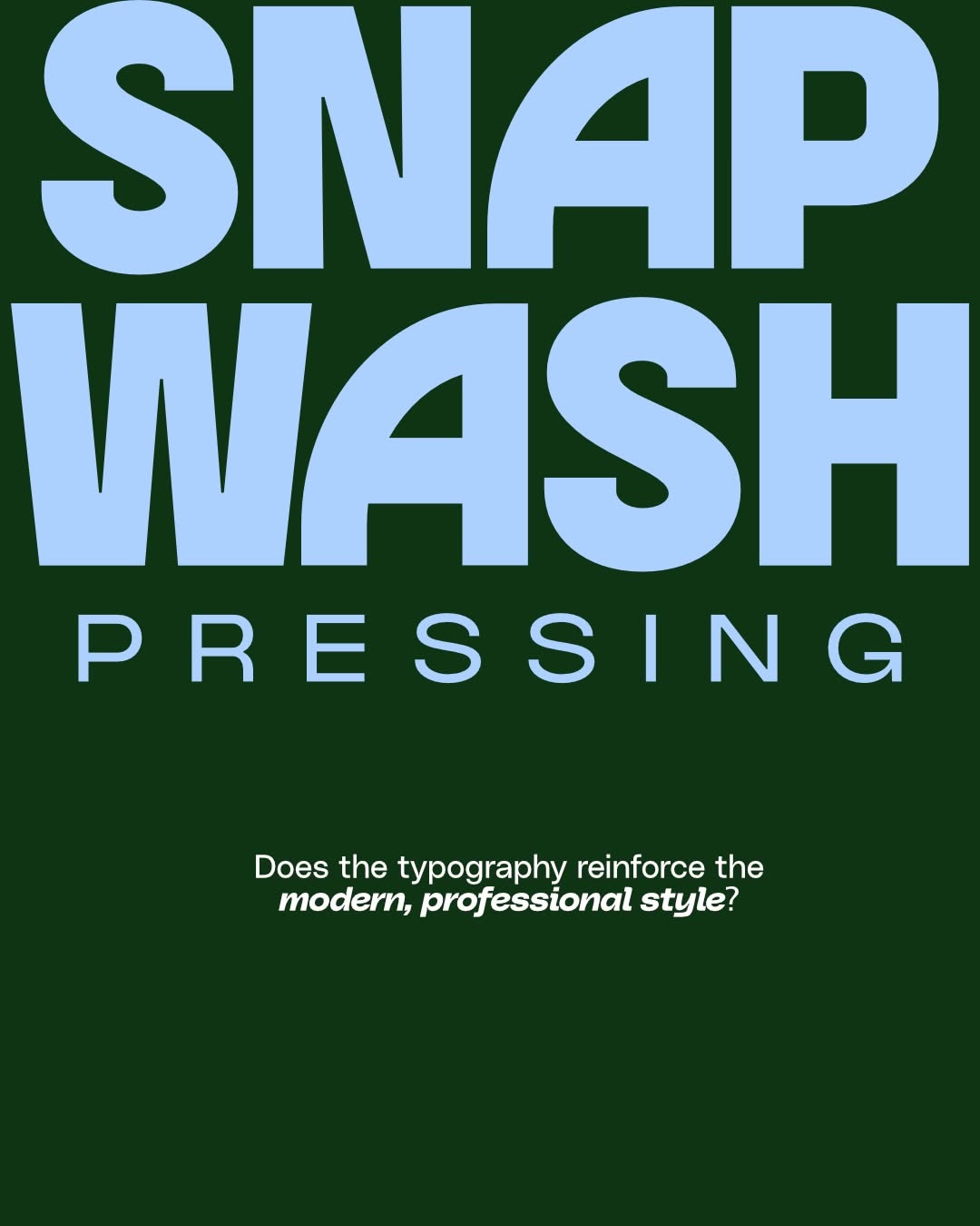 The design uses bold, sans-serif typography in a high-contrast pairing of muted teal/blue and deep forest green. The layout is stark, relying on large, stacked text to create a strong, modern, and professional visual impact.