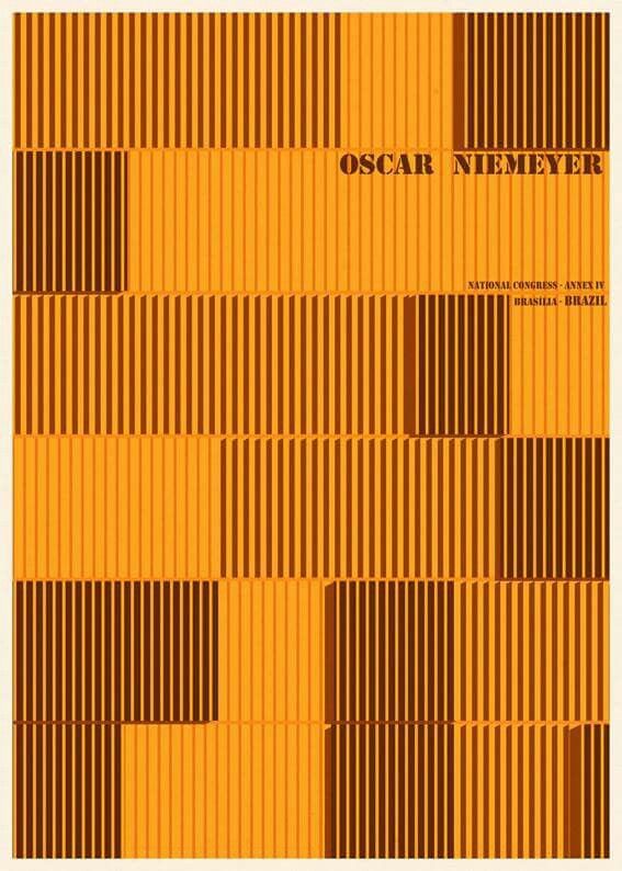This design utilizes a strong, repetitive vertical line pattern in warm orange and brown tones to create a textured, modern yet structured appearance. The composition is highly grid-based, emphasizing rhythm and density across the entire surface.