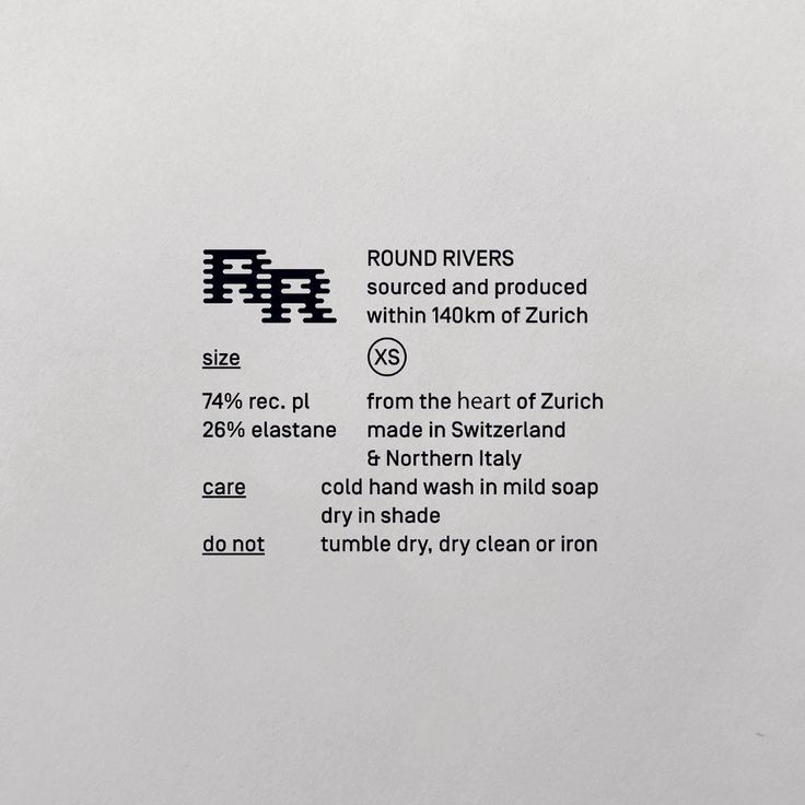 The image presents a minimalist, text-heavy label or care instruction card with a stark black and white aesthetic. The design relies on clean typography and clear, direct instructions to convey product information and maintenance guidelines.