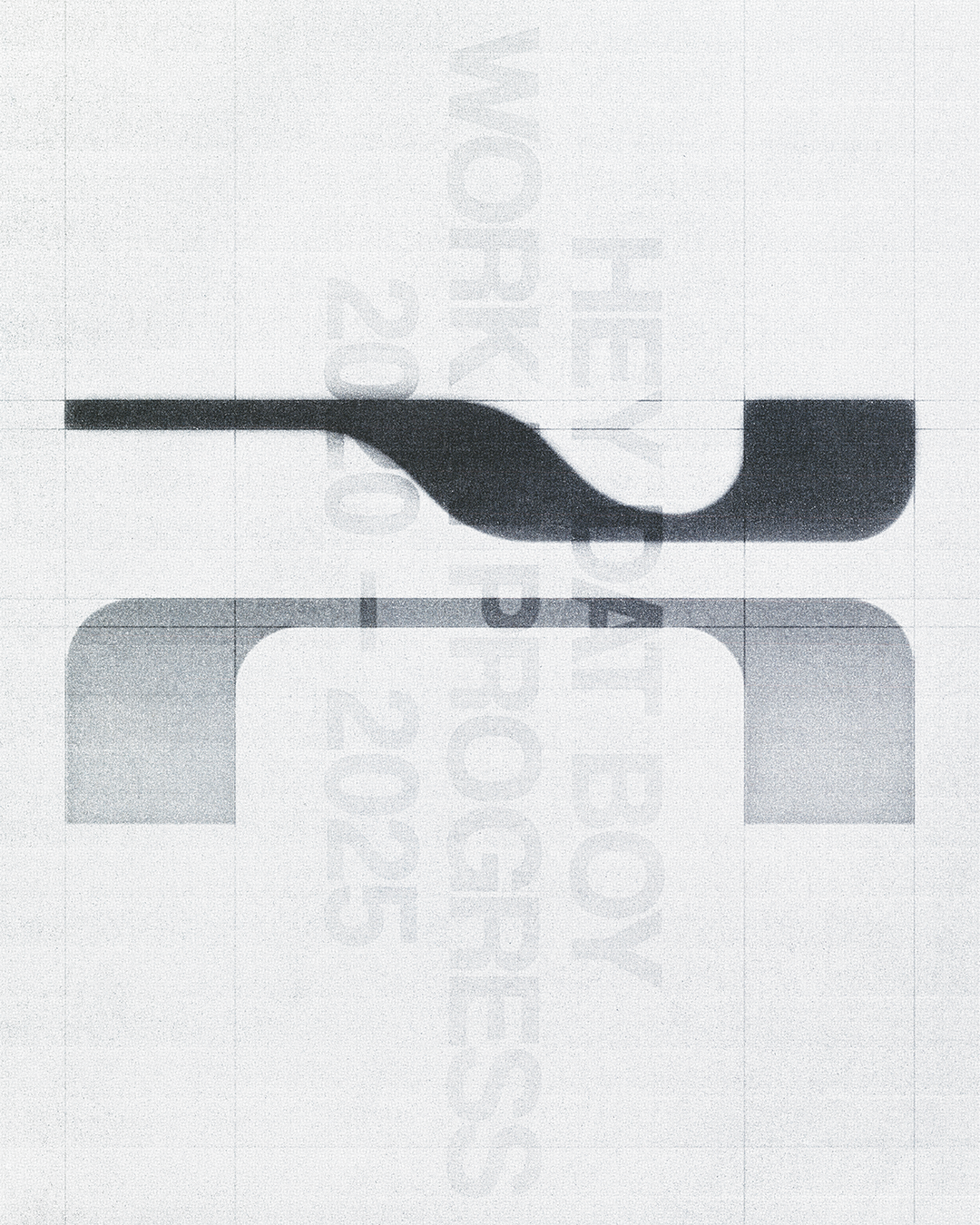 This design utilizes stark monochrome contrast and simple geometric forms to create a clean, modern aesthetic. The visual language relies heavily on negative space and solid shapes to convey structure and simplicity. It achieves a sophisticated, minimalist feel through its restrained use of tone.