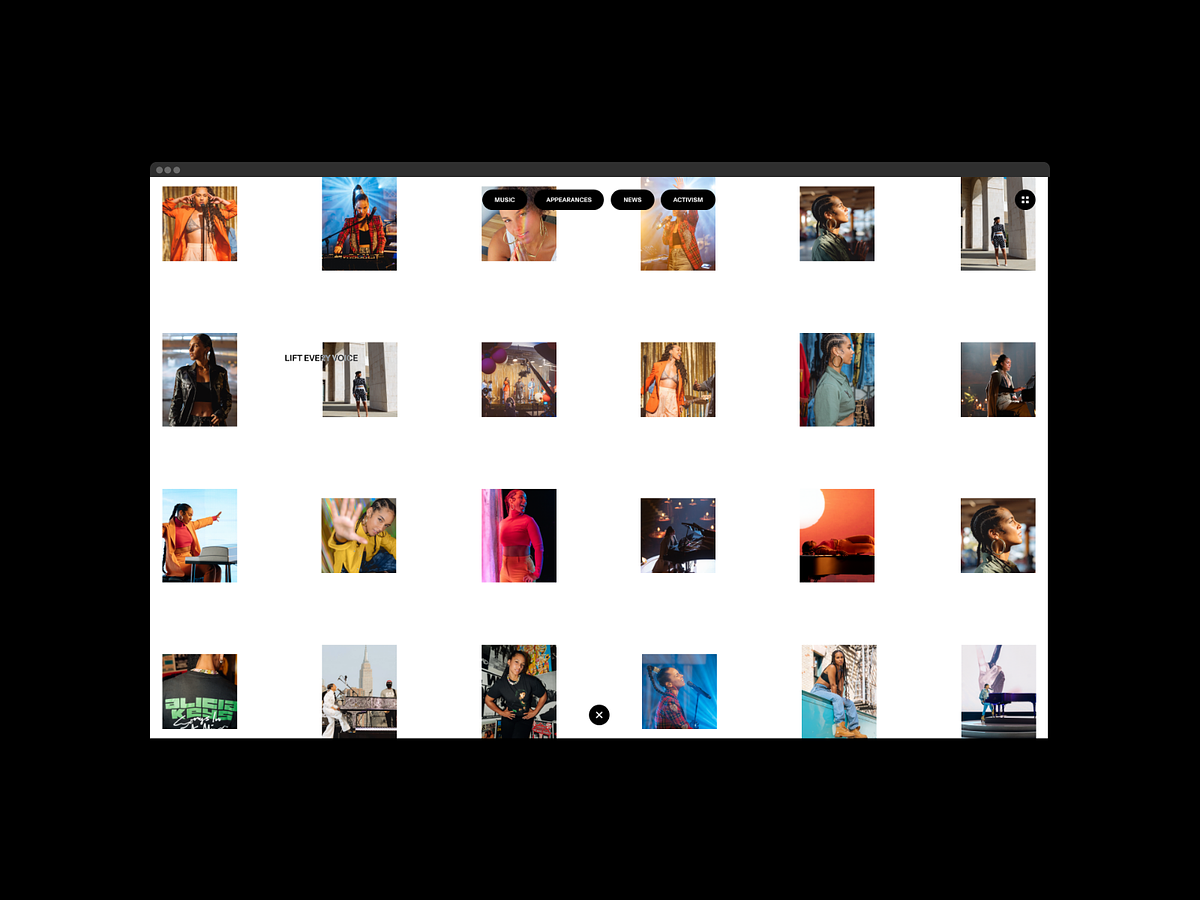 The image displays a grid layout of video thumbnails, suggesting a curated selection or gallery interface. The design is clean and functional, relying on strong visual contrasts between the thumbnails and the dark background to present content clearly.