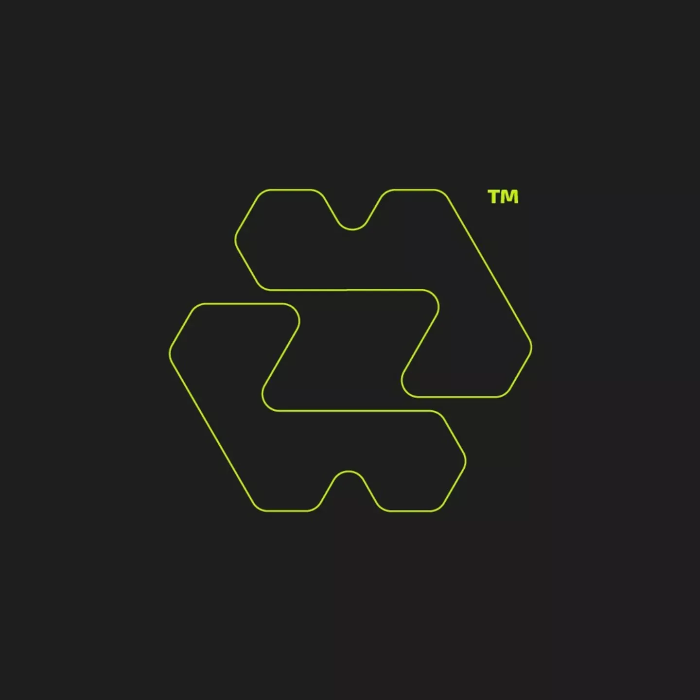 This is a minimalist and abstract logo utilizing soft, interconnected geometric shapes to create a cohesive, flowing form. The design relies heavily on negative space and high contrast between the vibrant accent color and the dark background.