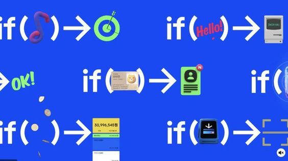 A vibrant, tech-focused design featuring a repeating pattern of conditional logic statements (if-then arrows) with playful retro computer and software icons. The bright cobalt blue background creates high contrast with neon green, yellow, and white elements, evoking a nostalgic yet modern digital aesthetic.