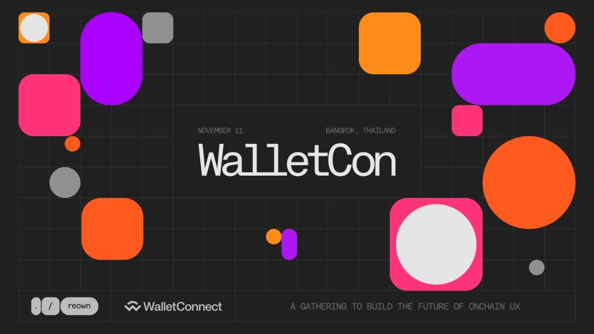 The design utilizes a dark, grid-based background with vibrant, solid color shapes to create a modern and energetic visual identity. The layout is dynamic, employing scattered geometric elements that draw attention to the central event title.