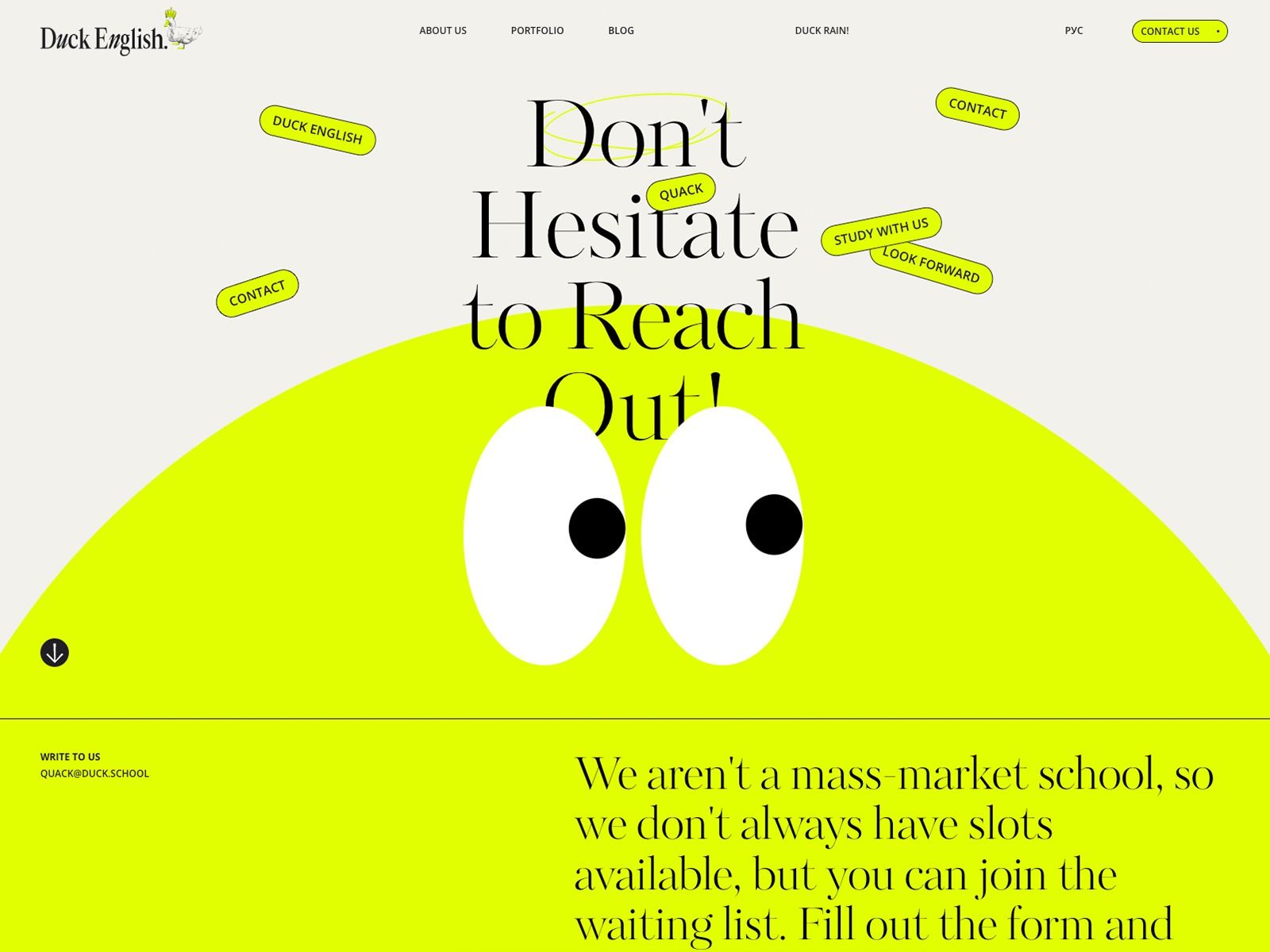 The design uses a bright, high-contrast color palette dominated by yellow and white, creating an energetic yet direct visual. The composition is centered around large, stylized eyes, drawing immediate focus to the main message which encourages proactive engagement.