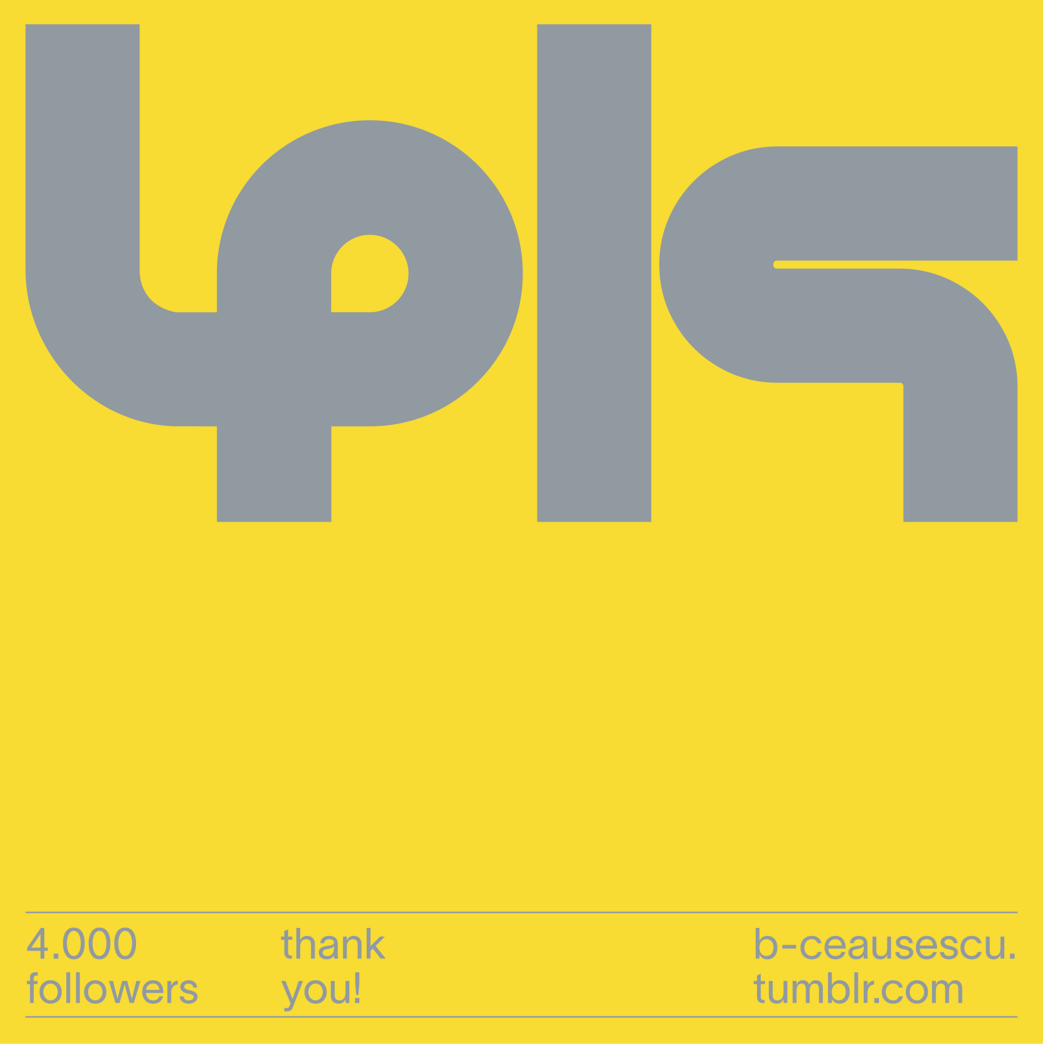 The design is minimalist and clean, utilizing a bold, sans-serif typeface to present an initialism or logo. The use of muted gray against a bright yellow background creates high contrast while maintaining a modern and approachable feel.