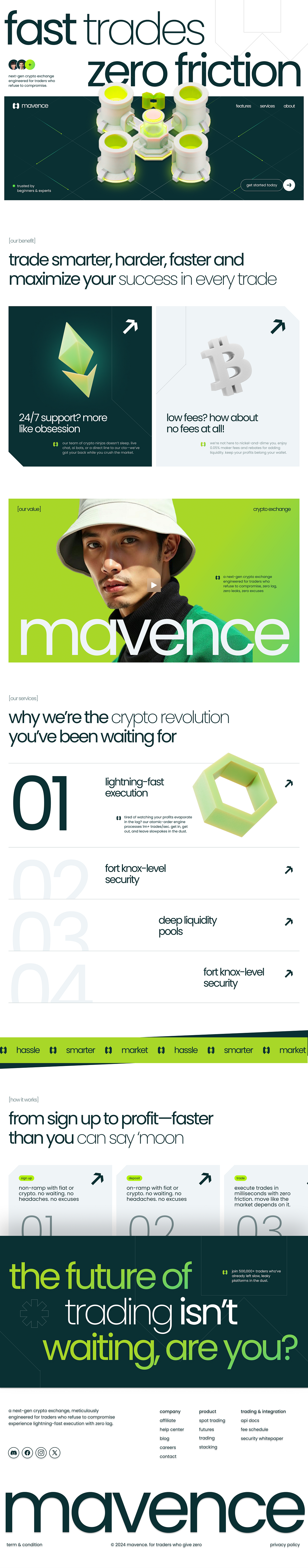 The design is modern, clean, and professional, utilizing a strong visual hierarchy with ample white space to separate key concepts. It employs a minimalist aesthetic combined with vibrant accent colors to draw attention to product features and calls to action.