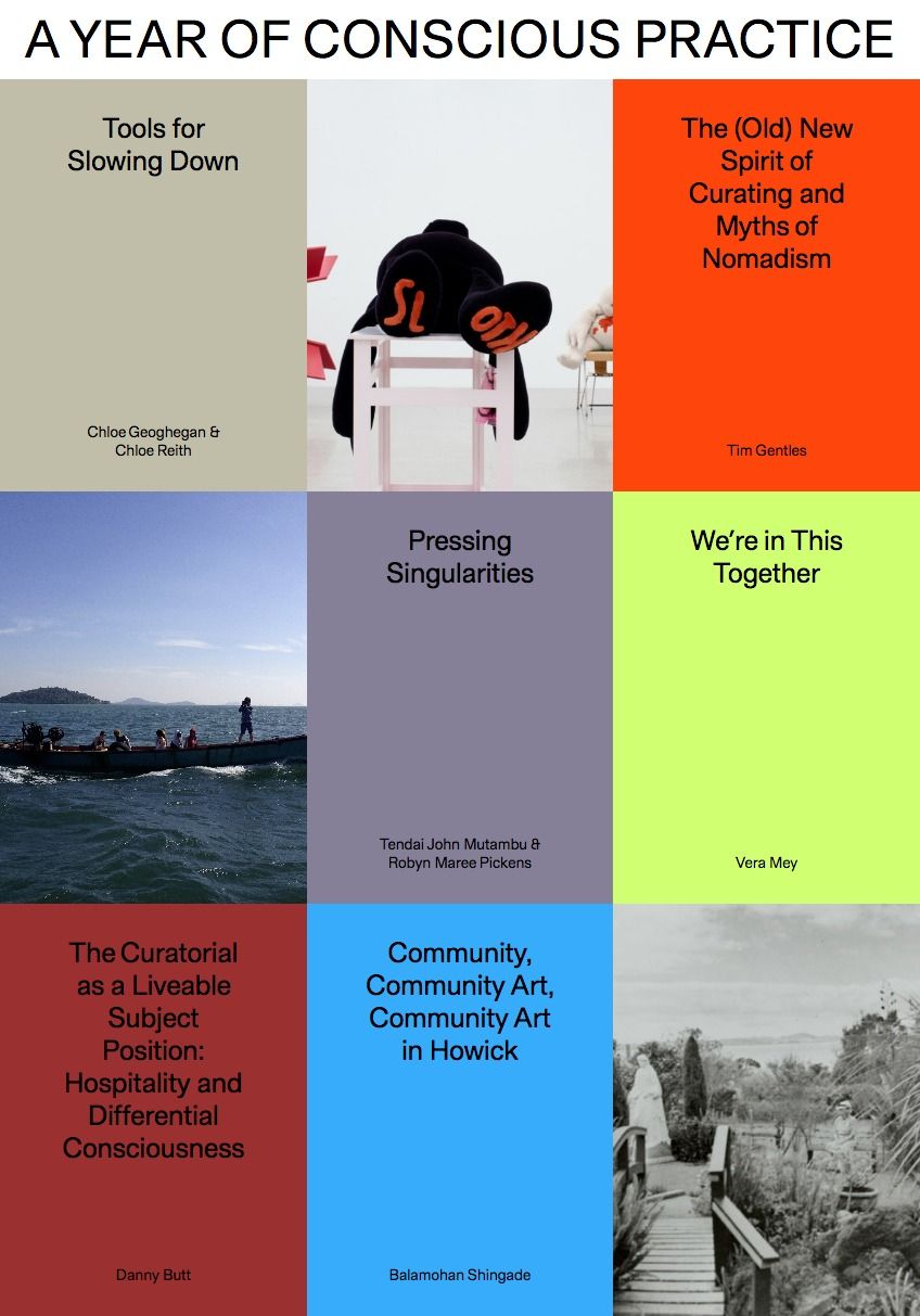 This design utilizes a clean, modular grid system to present diverse intellectual topics in a highly organized manner. The visual language relies heavily on solid color blocking and minimalist typography to convey a sense of academic seriousness and contemporary thought. The overall feel is structured, calm, and professional.