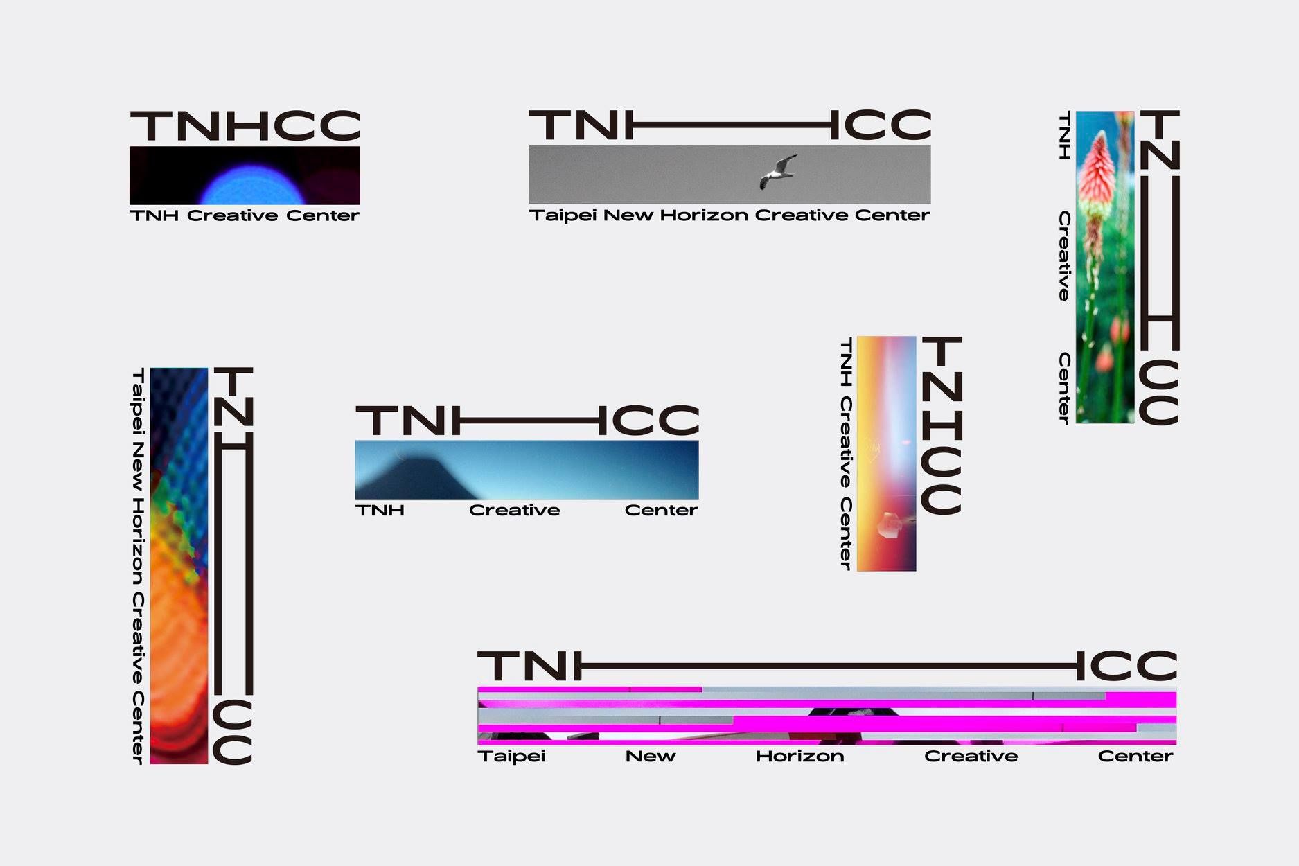 This image showcases a modular branding system for creative centers, utilizing clean lines, subtle gradients, and abstract geometric shapes to convey innovation and professionalism. The visual language relies heavily on color transitions and minimalist typography to establish a modern, forward-thinking identity.