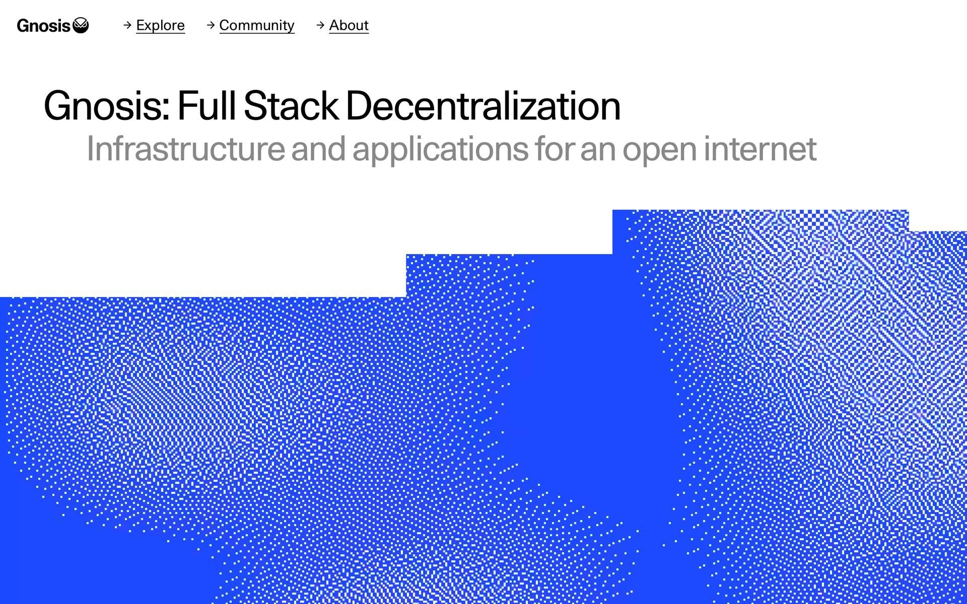 This design utilizes a clean, modern aesthetic to convey technological depth and decentralization. The visual language combines crisp typography with abstract particle effects layered over a deep blue background to suggest networking and data flow. The overall feel is professional, innovative, and distinctly futuristic.