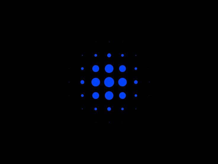 The image is a minimalist composition featuring a grid of small, uniformly sized blue dots against a pure black background. The design relies on simple geometric repetition to create a subtle texture or pattern.