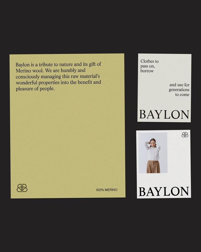 The design is minimalist and sophisticated, utilizing a muted, earthy tone paired with clean typography to convey a sense of natural luxury and ethical production. The layout is sparse, emphasizing white space and clear textual hierarchy.