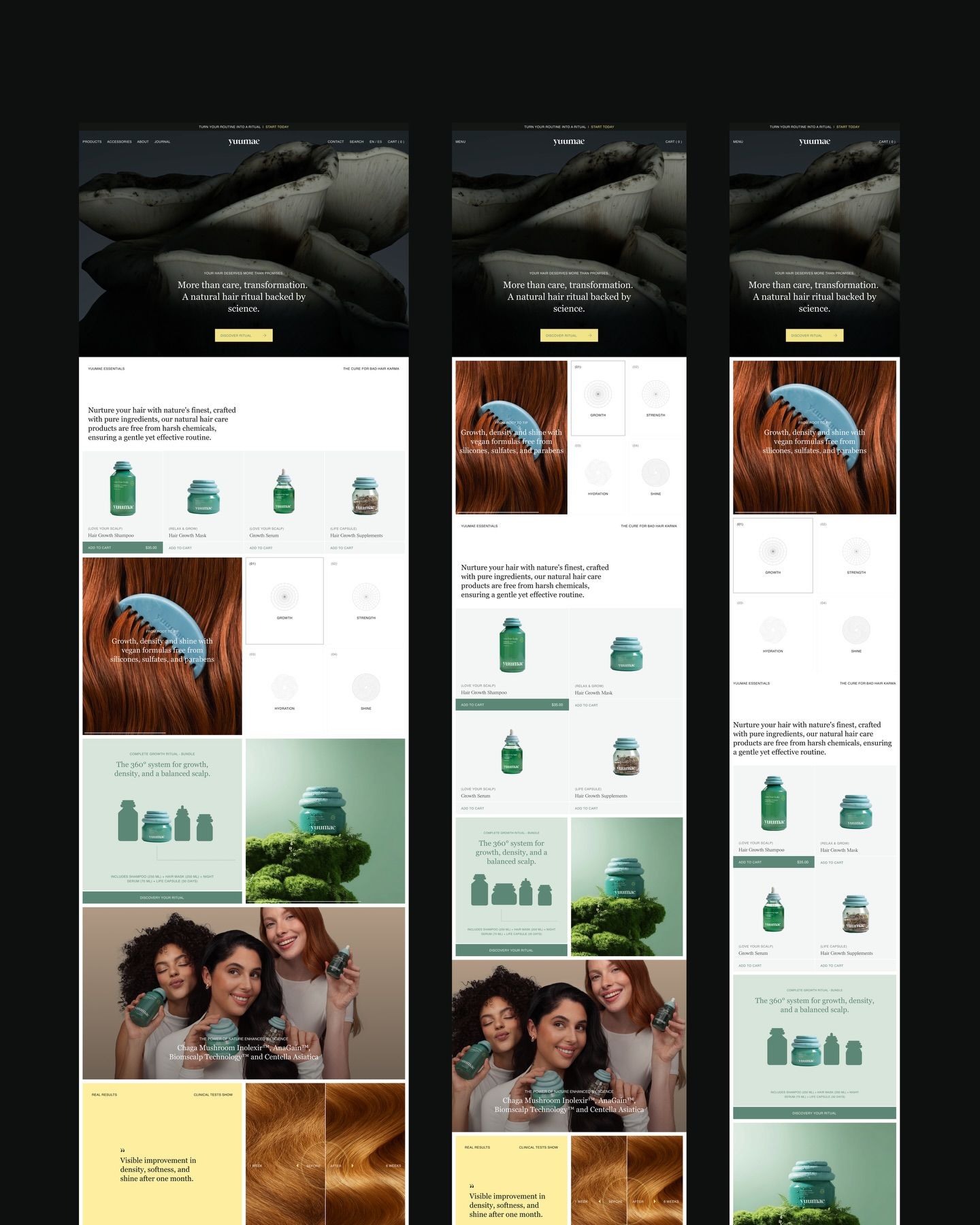This is a clean, minimalist e-commerce or beauty product presentation layout characterized by ample white space and high-quality product photography. The design relies on a monochromatic, muted color scheme to emphasize the product textures and natural elements.
